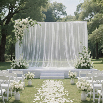 Sheer Backdrop Curtain Panel 10ft Ã— 10ft White â€“ Wedding Arch Drape with Rod Pocket