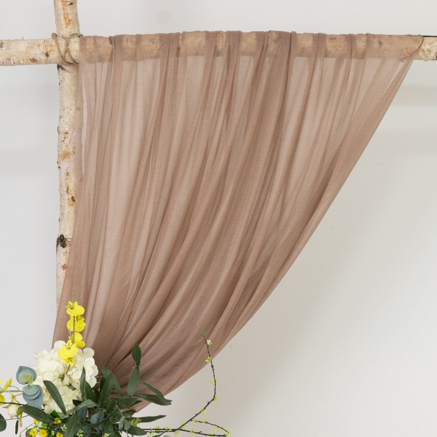 Taupe Sheer Backdrop Drape â€“ 5ft x 14ft Wedding Arch & Ceiling Decor Panel, Wrinkle Free with Soft Shimmer