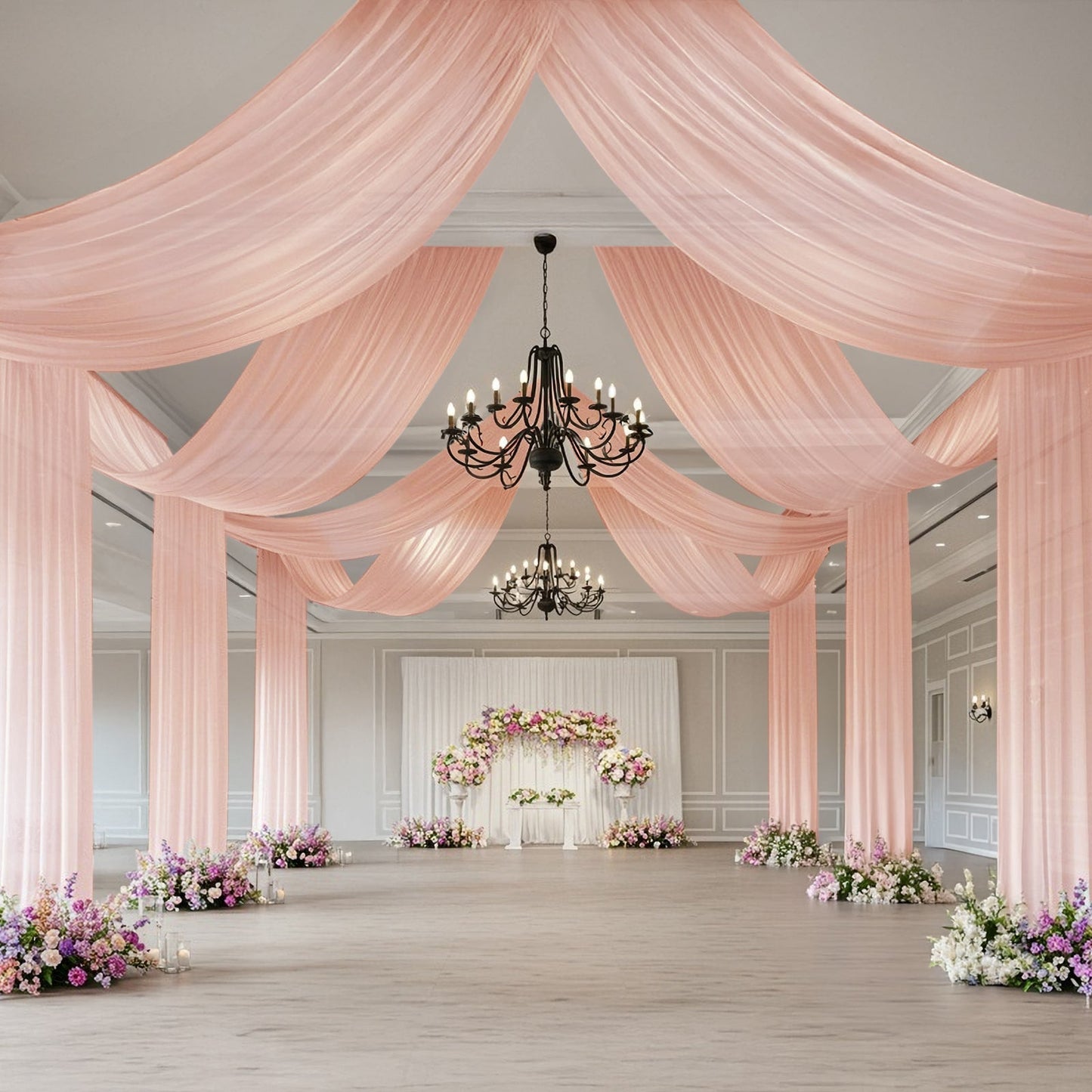 Blush Sheer Backdrop Drape â€“ 5ftx32ft Wedding Arch & Ceiling Decor Panel, Wrinkle Free with Soft Shimmer
