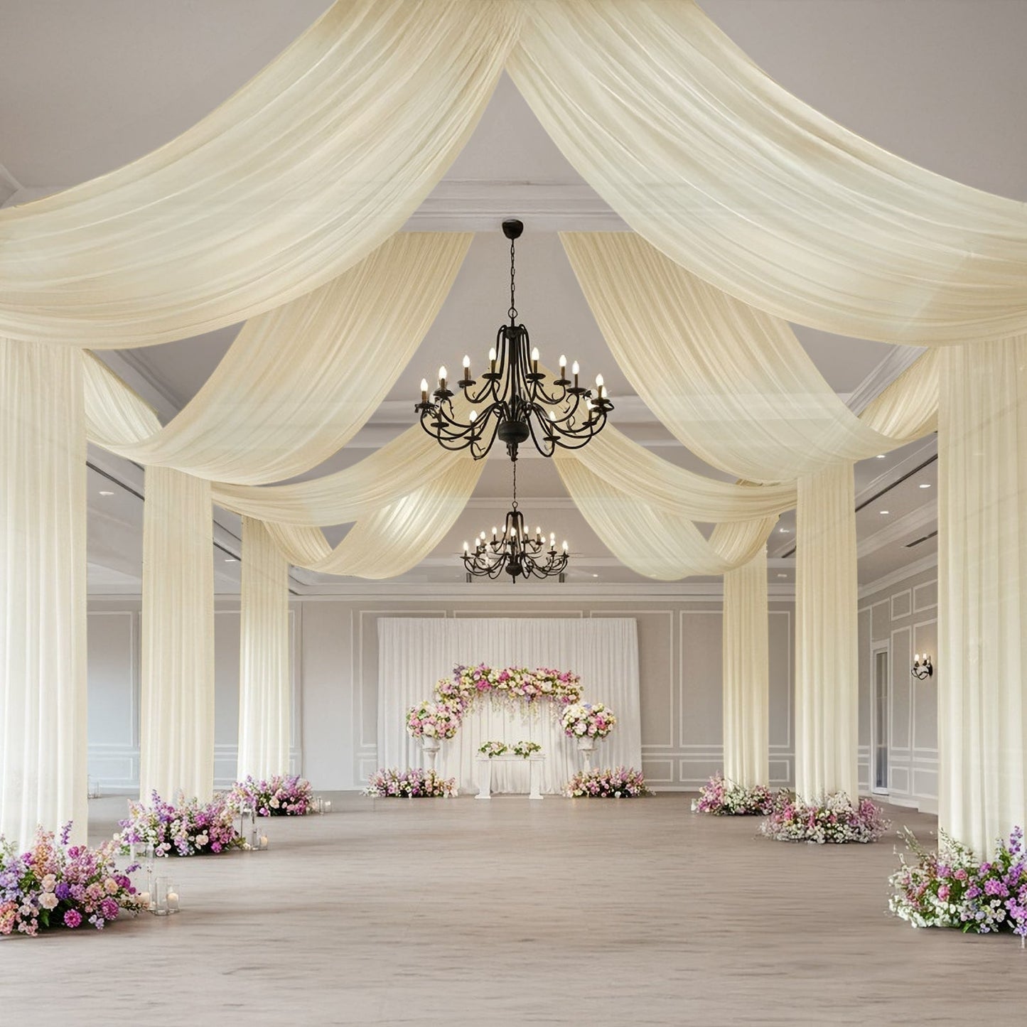 Beige Sheer Backdrop Drape â€“ 5ftx32ft Wedding Arch & Ceiling Decor Panel, Wrinkle Free with Soft Shimmer