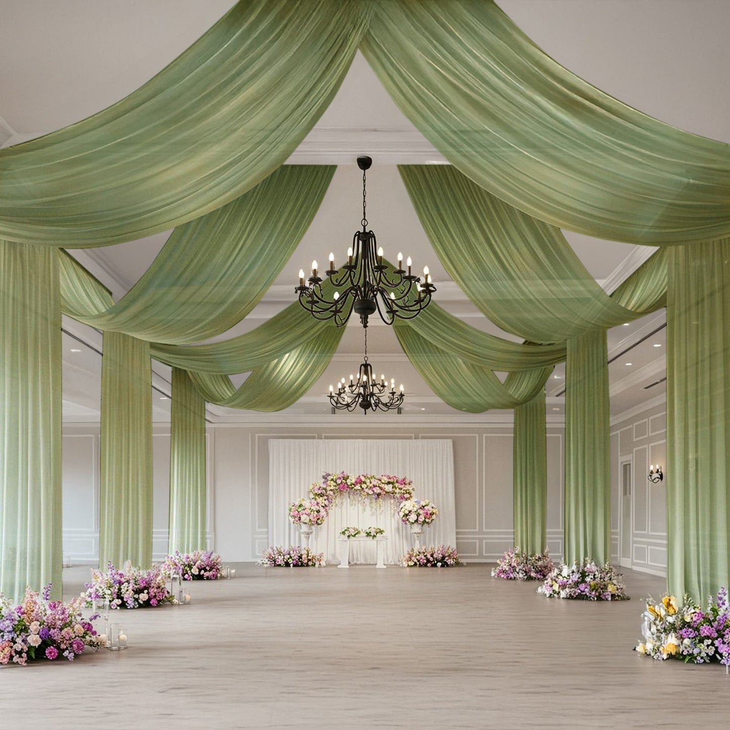 Dusty Sage Green Sheer Backdrop Drape â€“ 5ftx32ft Wedding Arch & Ceiling Decor Panel, Wrinkle Free with Soft Shimmer