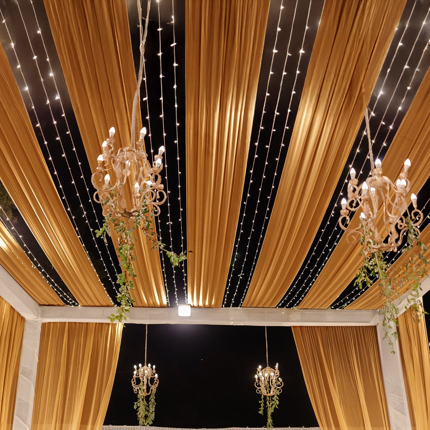 Gold Sheer Backdrop Drape â€“ 5ftx32ft Wedding Arch & Ceiling Decor Panel, Wrinkle Free with Soft Shimmer