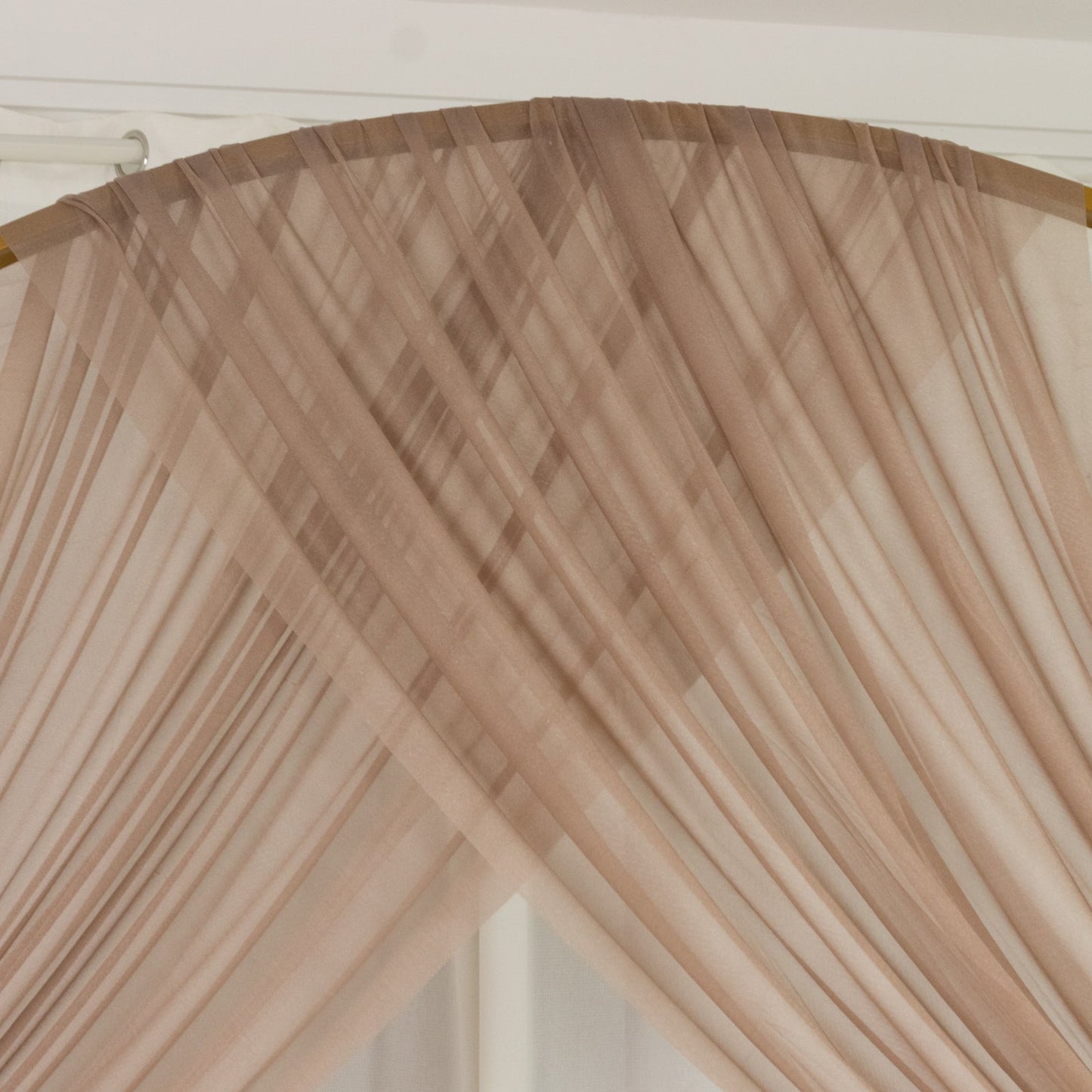Taupe Sheer Backdrop Drape â€“ 5ftx32ft Wedding Arch & Ceiling Decor Panel, Wrinkle Free with Soft Shimmer