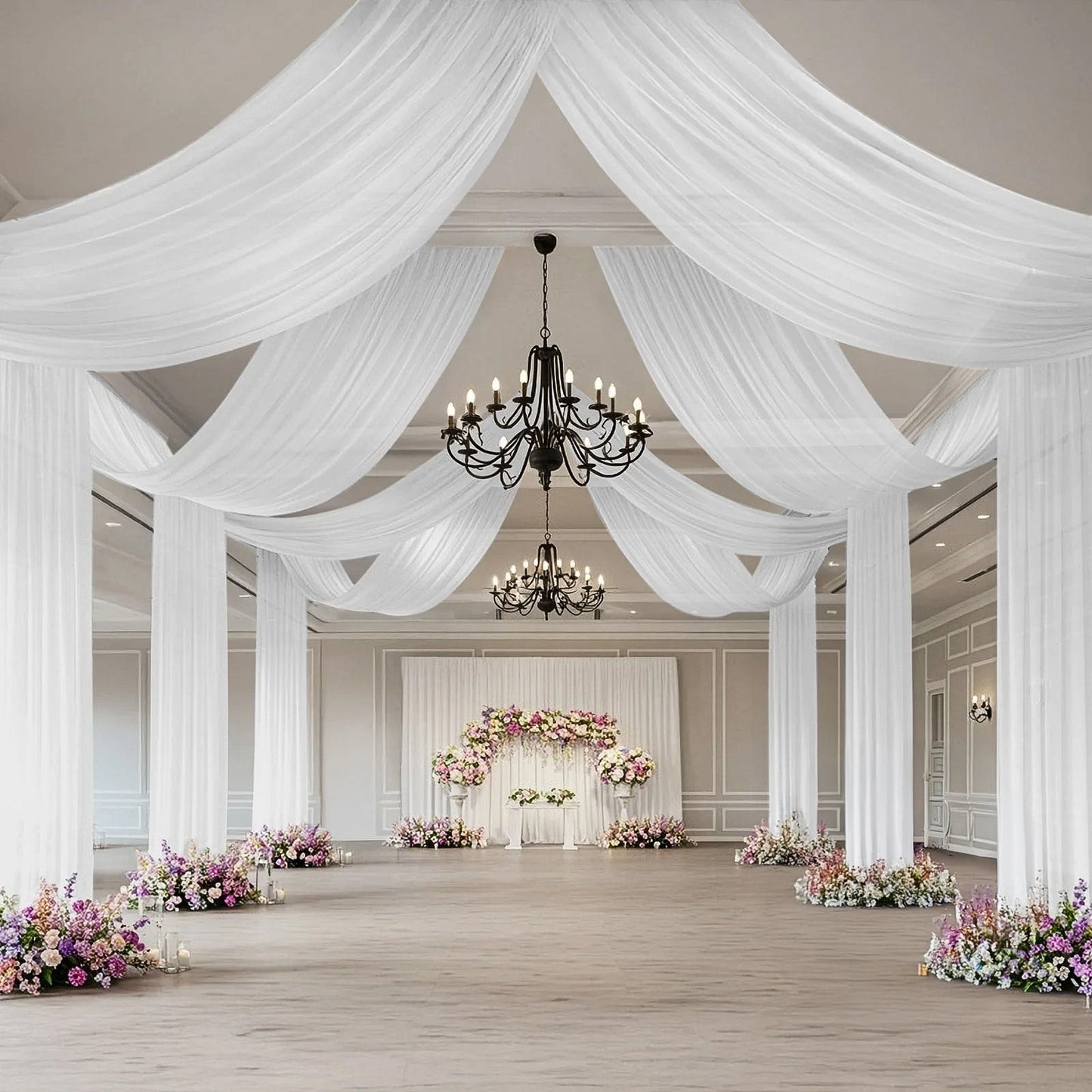 White Sheer Backdrop Drape â€“ 5ftx32ft Wedding Arch & Ceiling Decor Panel, Wrinkle Free with Soft Shimmer