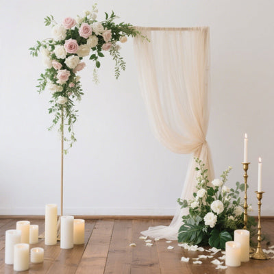 Sheer Backdrop Curtain Panel 5ft Ã— 10ft Beige â€“ Wedding Arch Drape with Rod Pocket