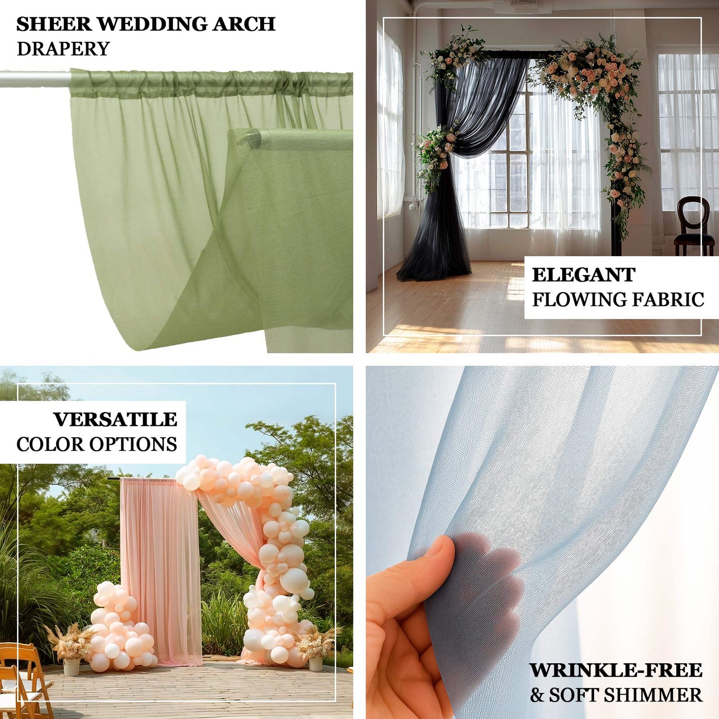 Sheer Backdrop Curtain Panel 5ft Ã— 10ft Black â€“ Wedding Arch Drape with Rod Pocket