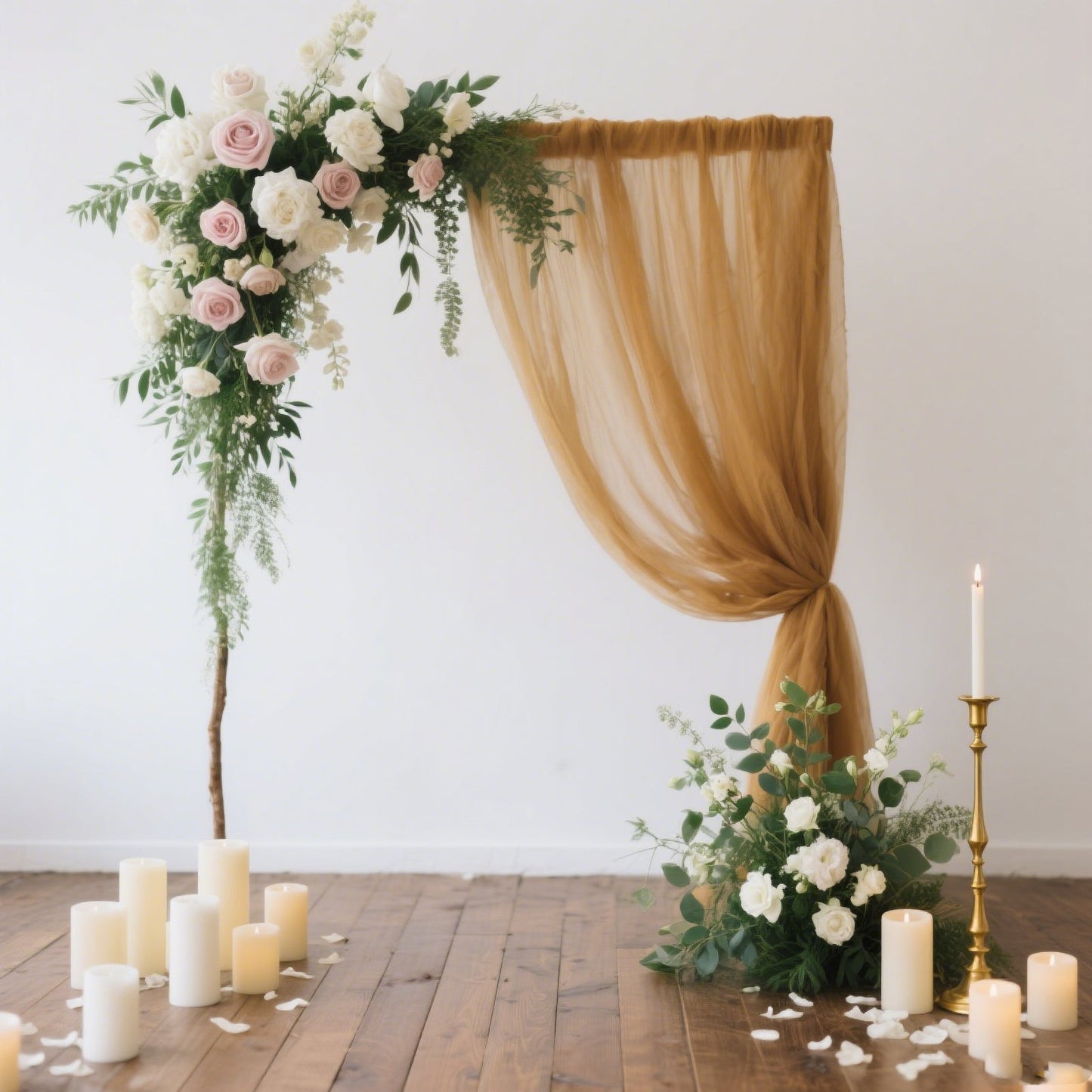 Sheer Backdrop Curtain Panel 5ft Ã— 10ft Gold â€“ Wedding Arch Drape with Rod Pocket