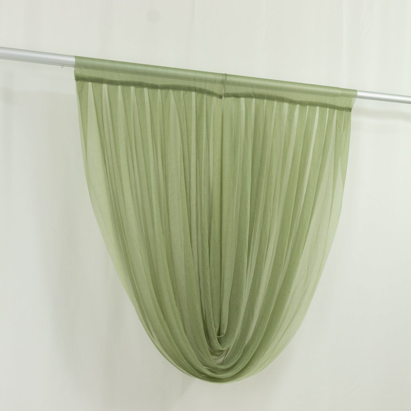 4ft x 4ft Sheer Chiffon Backdrop Valance Drapes â€“ Dusty Sage Green Curved Swag Topper Panel