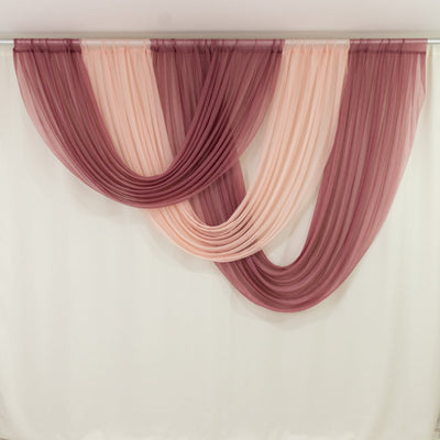 4ft x 4ft Sheer Chiffon Backdrop Valance Drapes â€“ Mauve Cinnamon Rose Curved Swag Topper Panel