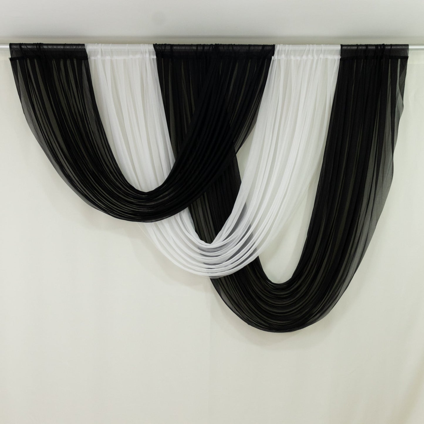4ft x 4ft Sheer Chiffon Backdrop Valance Drapes â€“ White Curved Swag Topper Panel