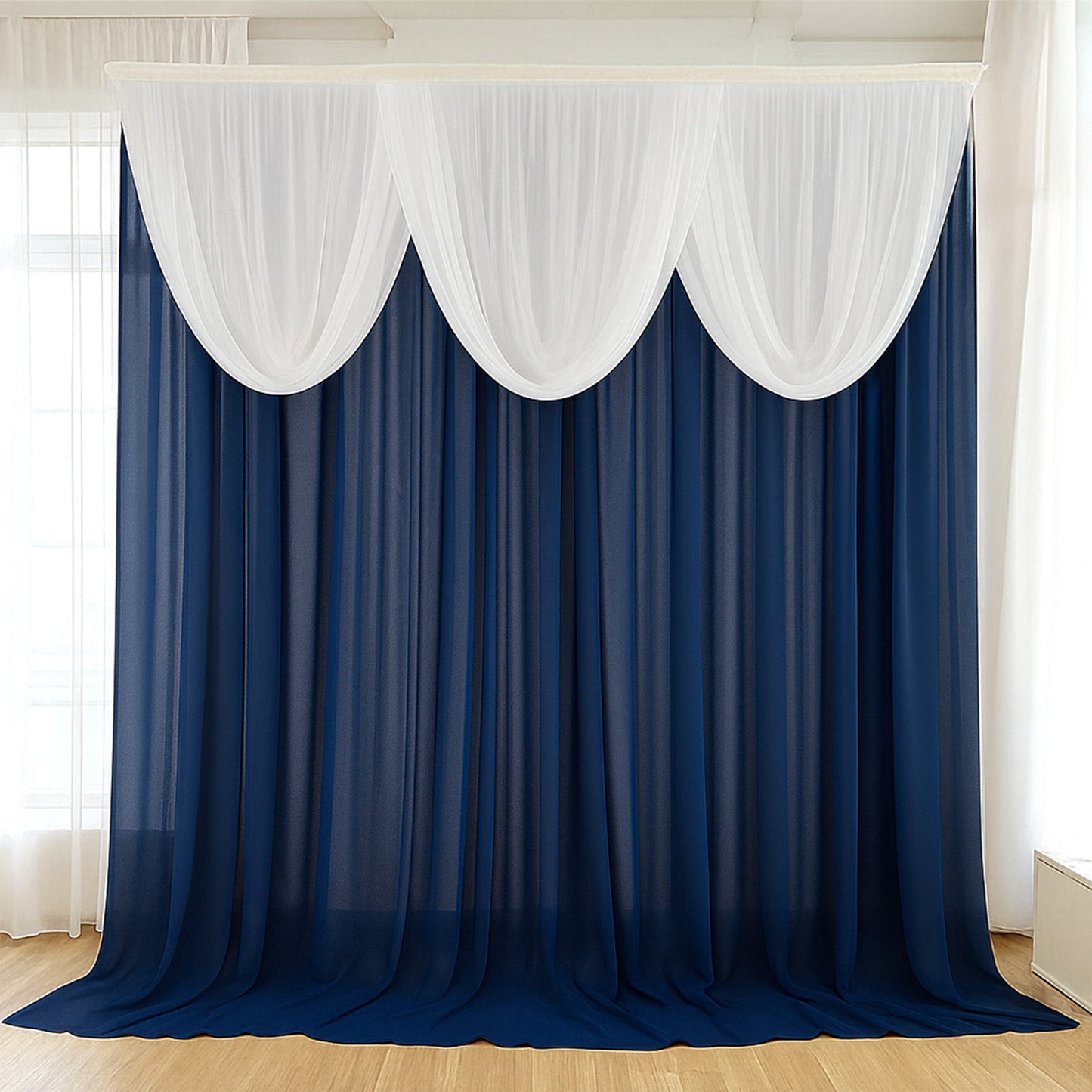 4ft x 4ft Sheer Chiffon Backdrop Valance Drapes â€“ White Curved Swag Topper Panel