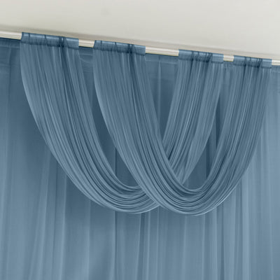 Dusty Blue Sheer Chiffon Valance Curtain 4ft x 5ft â€“  Wedding Arch Drape with Rod Pocket, Voile Backdrop Panel