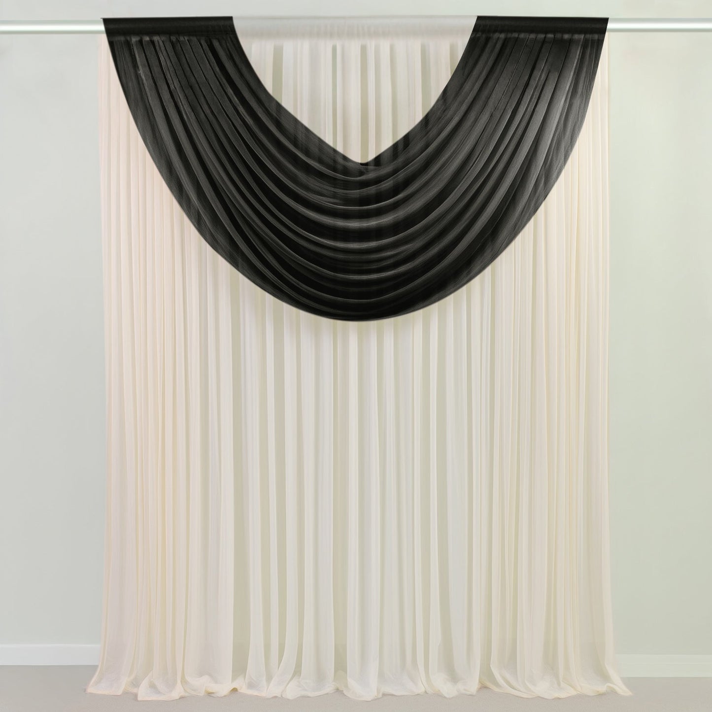 Black Sheer Chiffon Valance Curtain 4ft x 5ft â€“  Wedding Arch Drape with Rod Pocket, Voile Backdrop Panel