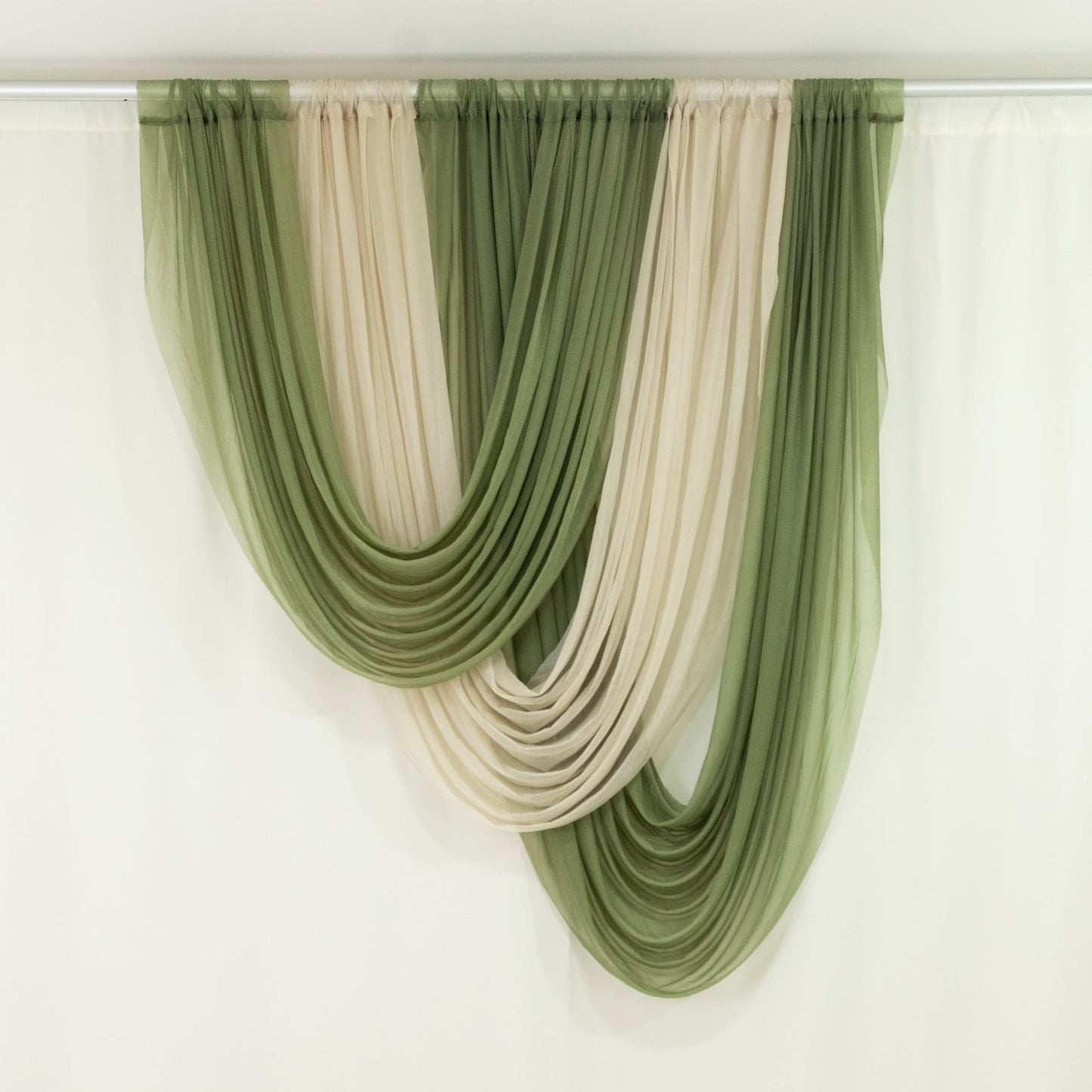 Dusty Sage Green Sheer Chiffon Valance Curtain 4ft x 5ft â€“  Wedding Arch Drape with Rod Pocket, Voile Backdrop Panel