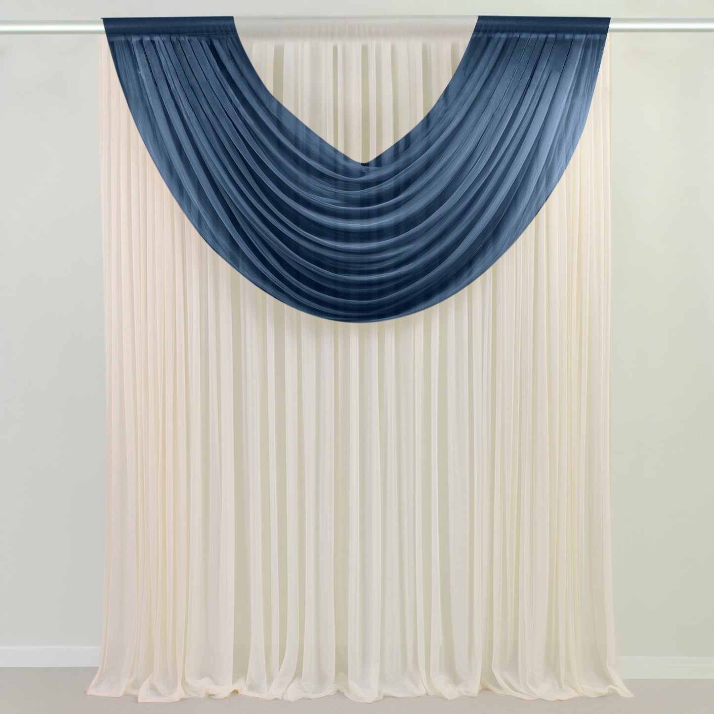 Navy Blue Sheer Chiffon Valance Curtain 4ft x 5ft â€“  Wedding Arch Drape with Rod Pocket, Voile Backdrop Panel