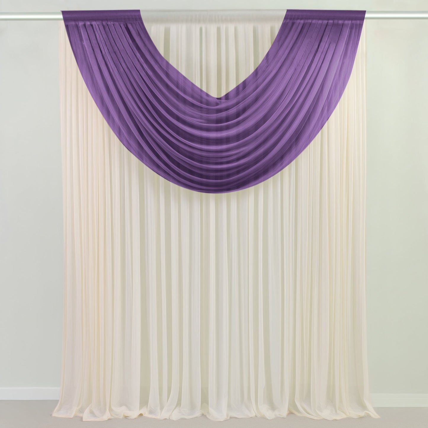 Purple Sheer Chiffon Valance Curtain 4ft x 5ft â€“  Wedding Arch Drape with Rod Pocket, Voile Backdrop Panel
