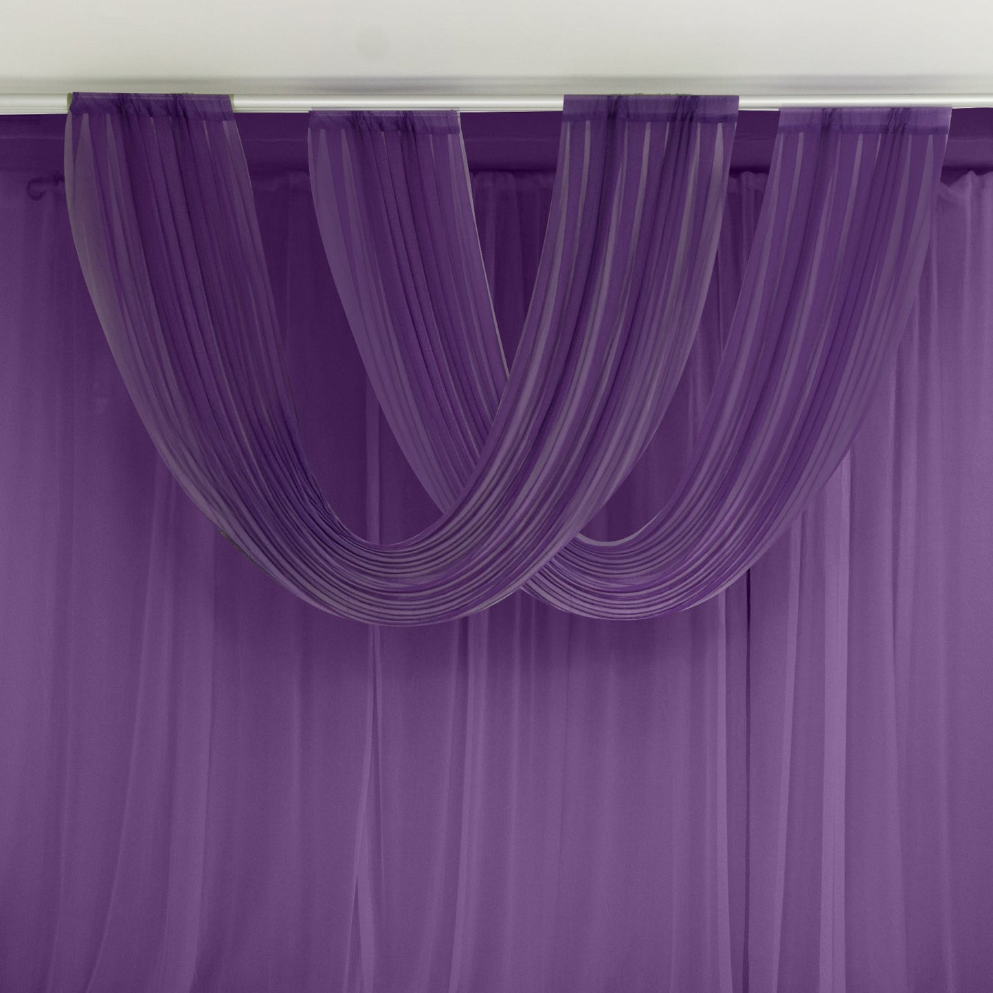 Purple Sheer Chiffon Valance Curtain 4ft x 5ft â€“  Wedding Arch Drape with Rod Pocket, Voile Backdrop Panel
