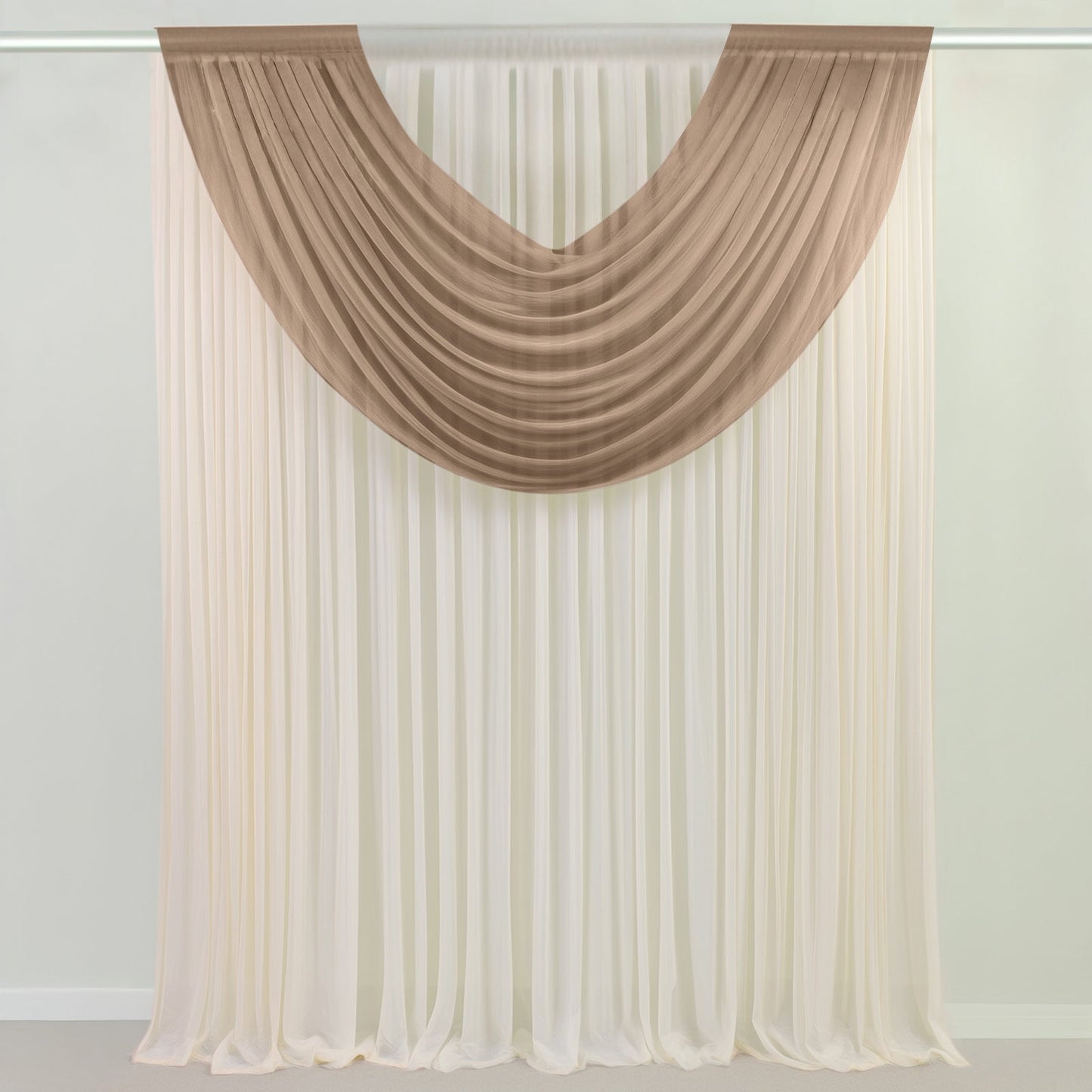 Taupe Sheer Chiffon Valance Curtain 4ft x 5ft â€“  Wedding Arch Drape with Rod Pocket, Voile Backdrop Panel