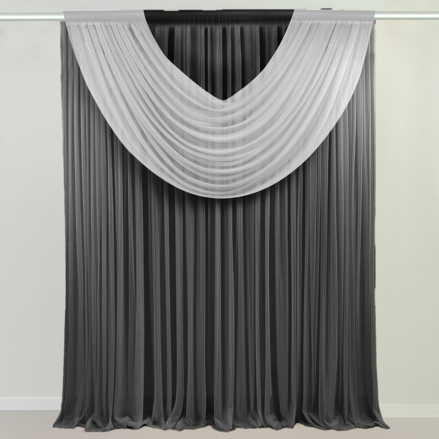 White Sheer Chiffon Valance Curtain 4ft x 5ft â€“  Wedding Arch Drape with Rod Pocket, Voile Backdrop Panel