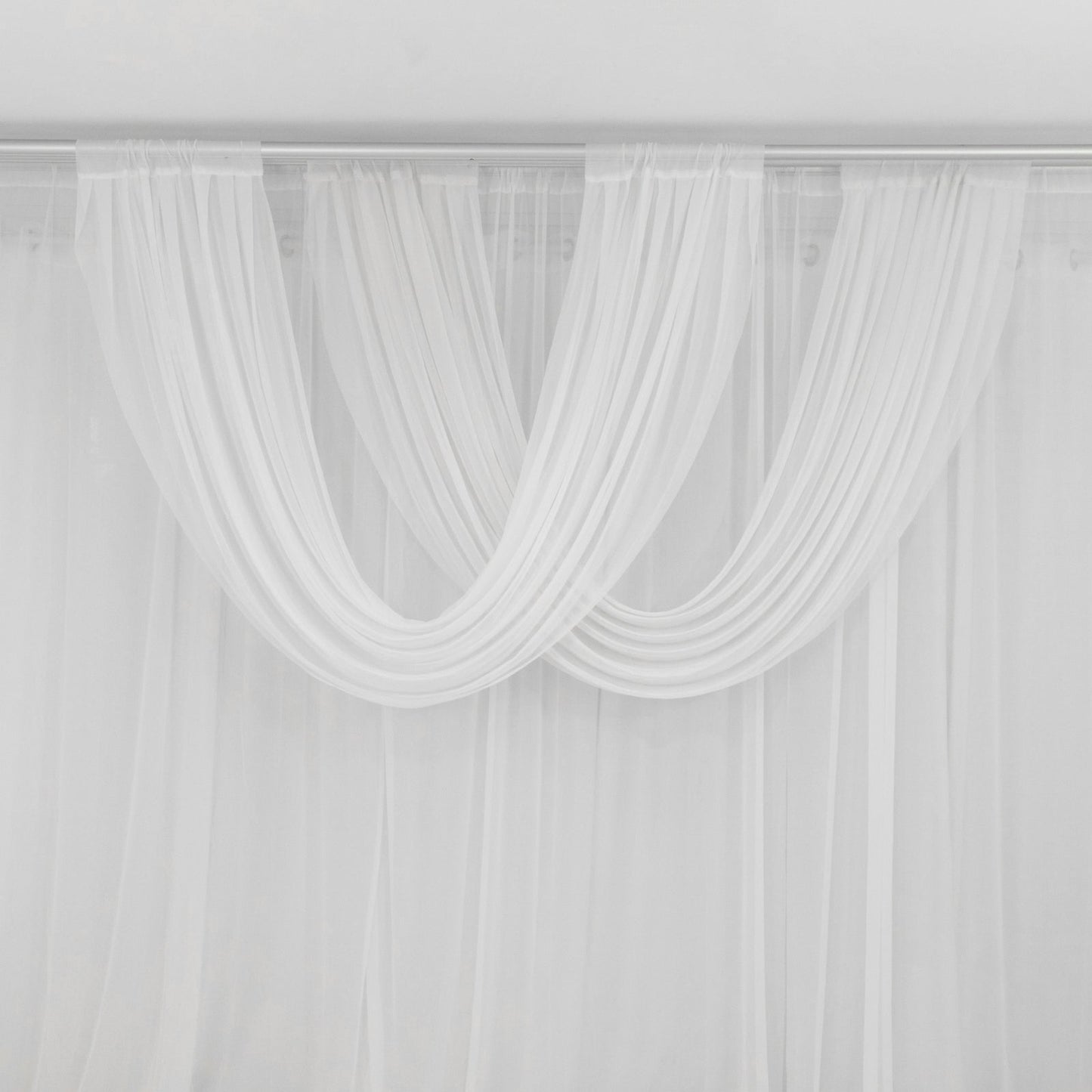White Sheer Chiffon Valance Curtain 4ft x 5ft â€“  Wedding Arch Drape with Rod Pocket, Voile Backdrop Panel