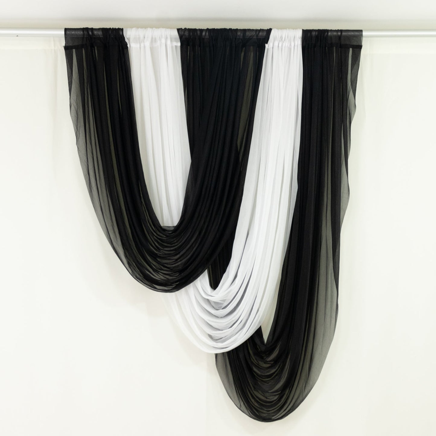 Black Sheer Chiffon Valance Curtain 4ft x 6ft â€“  Wedding Arch Drape with Rod Pocket, Voile Backdrop Panel