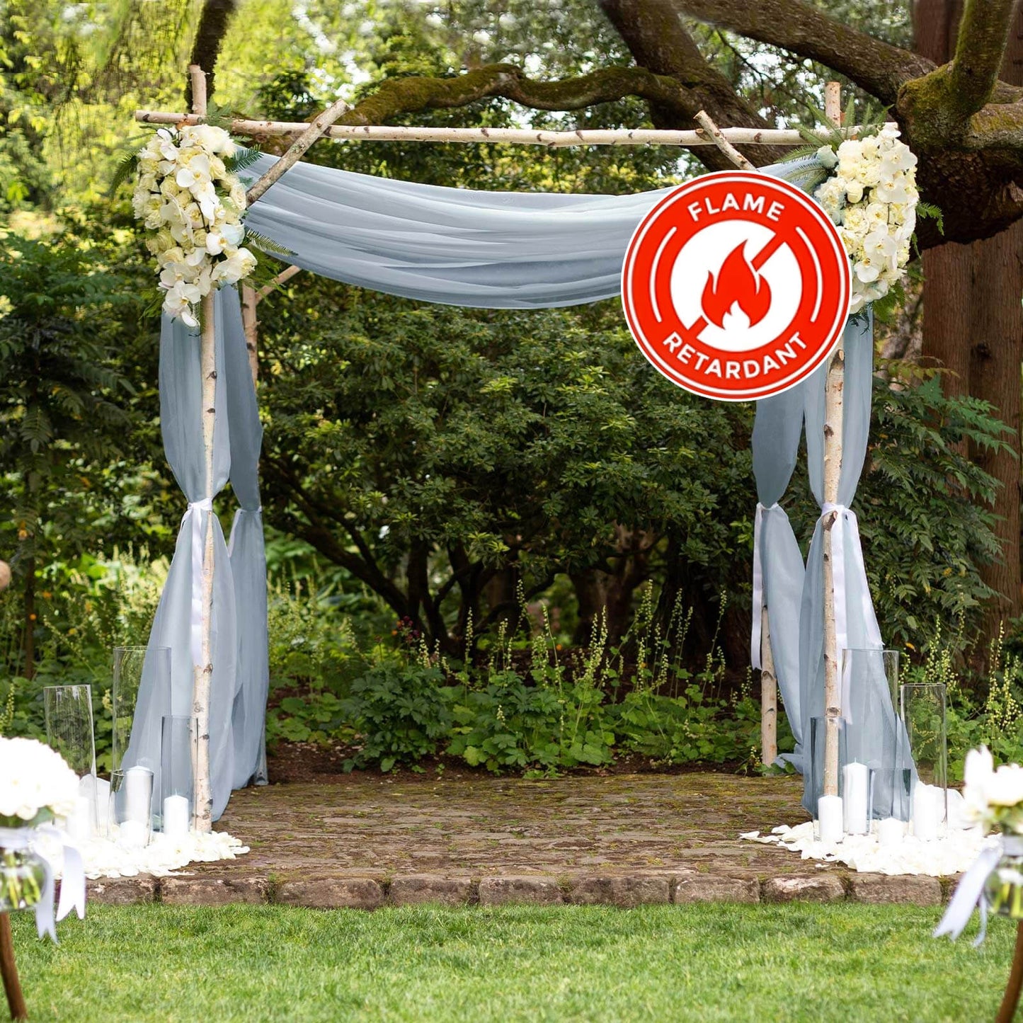 5ftx14ft Dusty Blue Chiffon Curtain Panel, Durable Flame Resistant Backdrop Ceiling Drapery With Rod Pocket