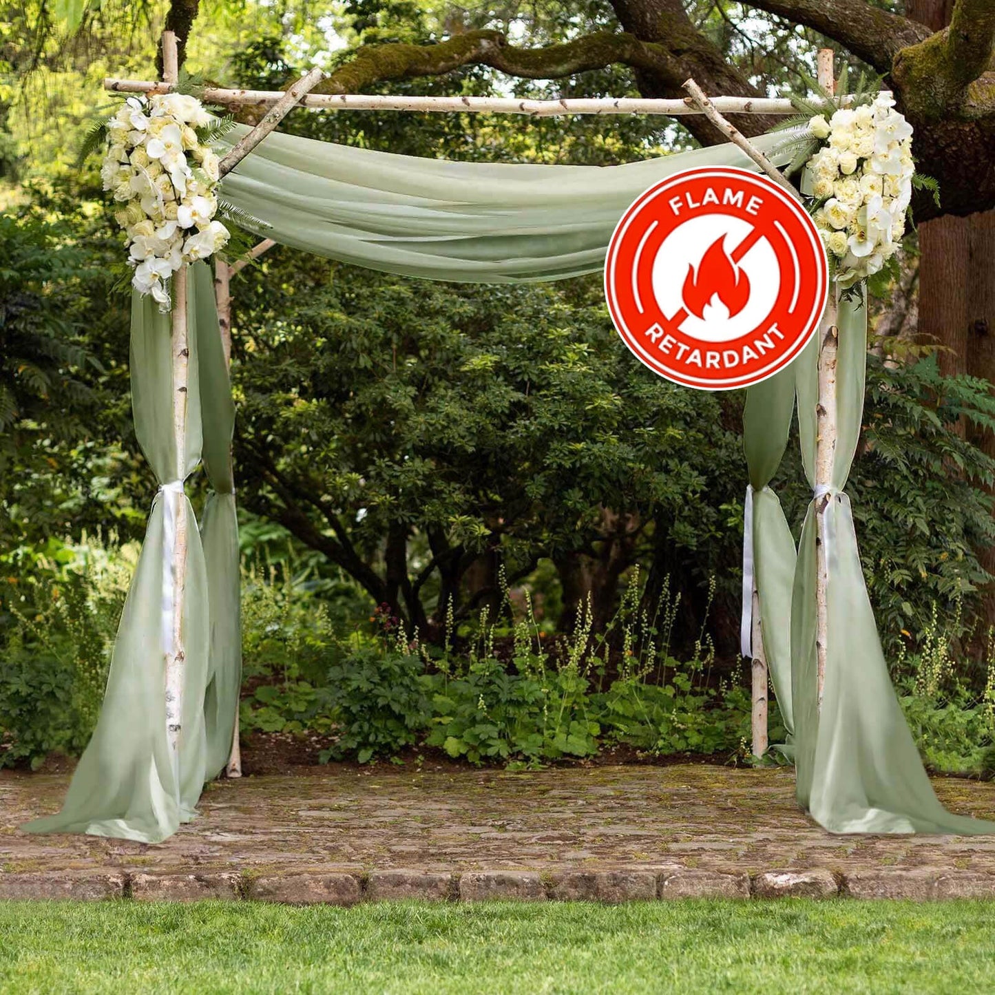 5ftx14ft Dusty Sage Green Chiffon Curtain Panel, Durable Flame Resistant Backdrop Ceiling Drapery With Rod Pocket
