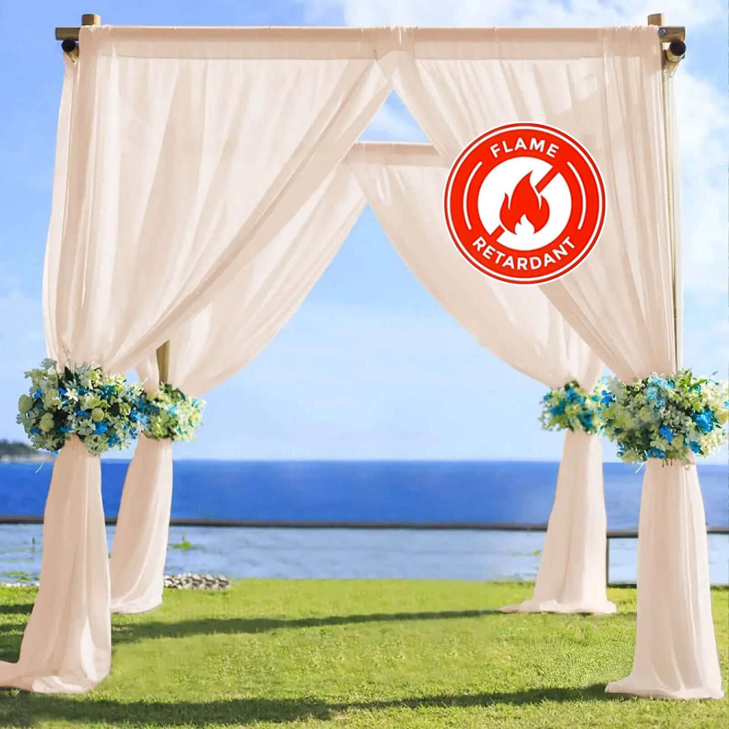 5ftx14ft Nude Chiffon Curtain Panel, Durable Flame Resistant Backdrop Ceiling Drapery With Rod Pocket