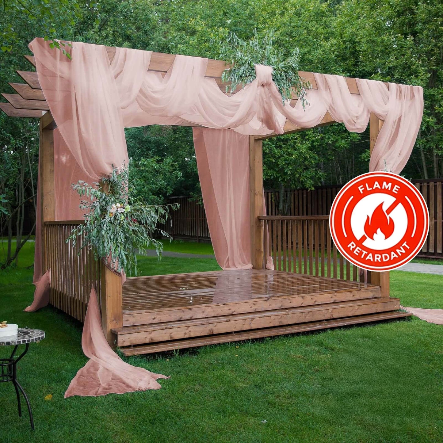 5ftx32ft Dusty Rose Chiffon Curtain Panel, Durable Flame Resistant Backdrop Ceiling Drapery With Rod Pocket