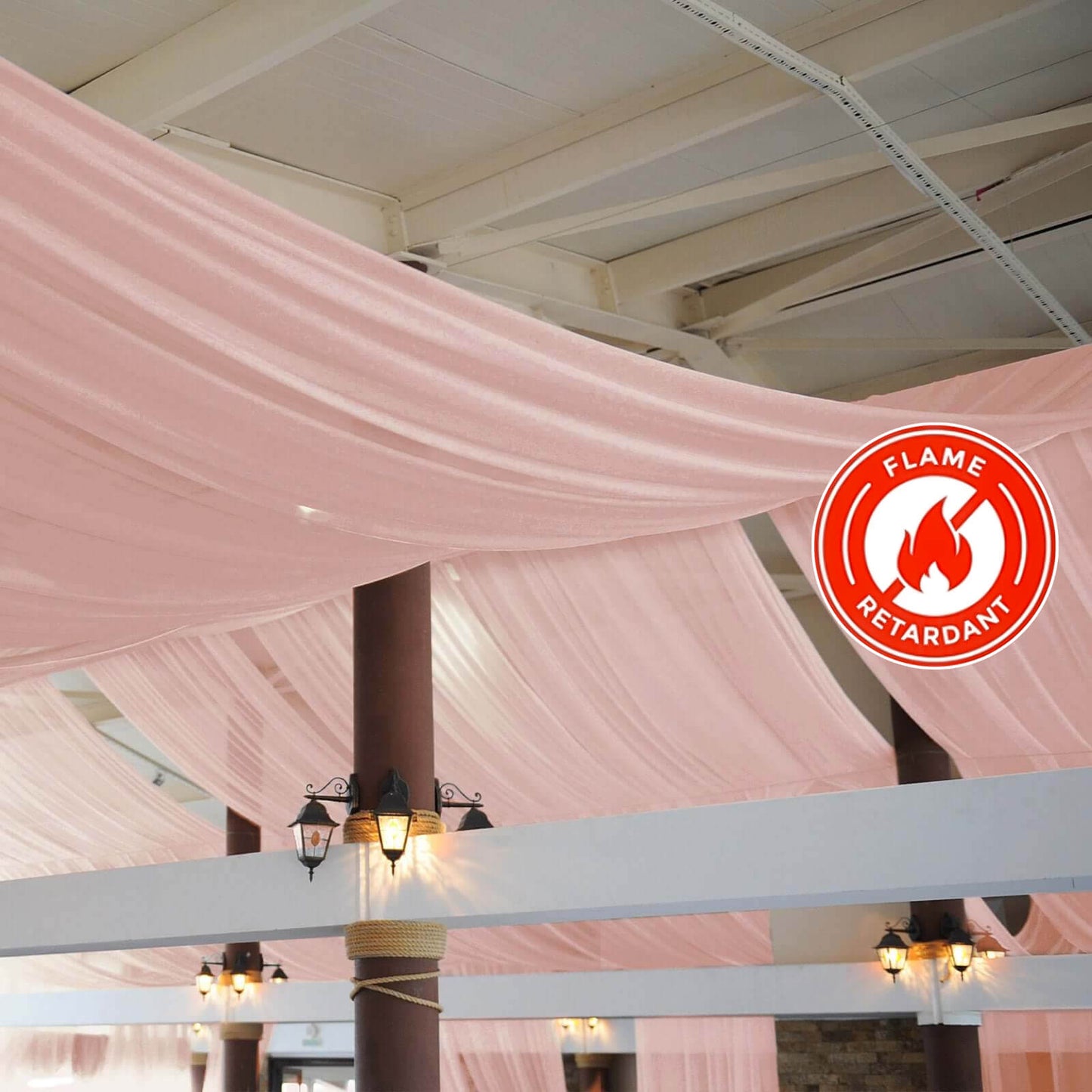 5ftx32ft Dusty Rose Chiffon Curtain Panel, Durable Flame Resistant Backdrop Ceiling Drapery With Rod Pocket