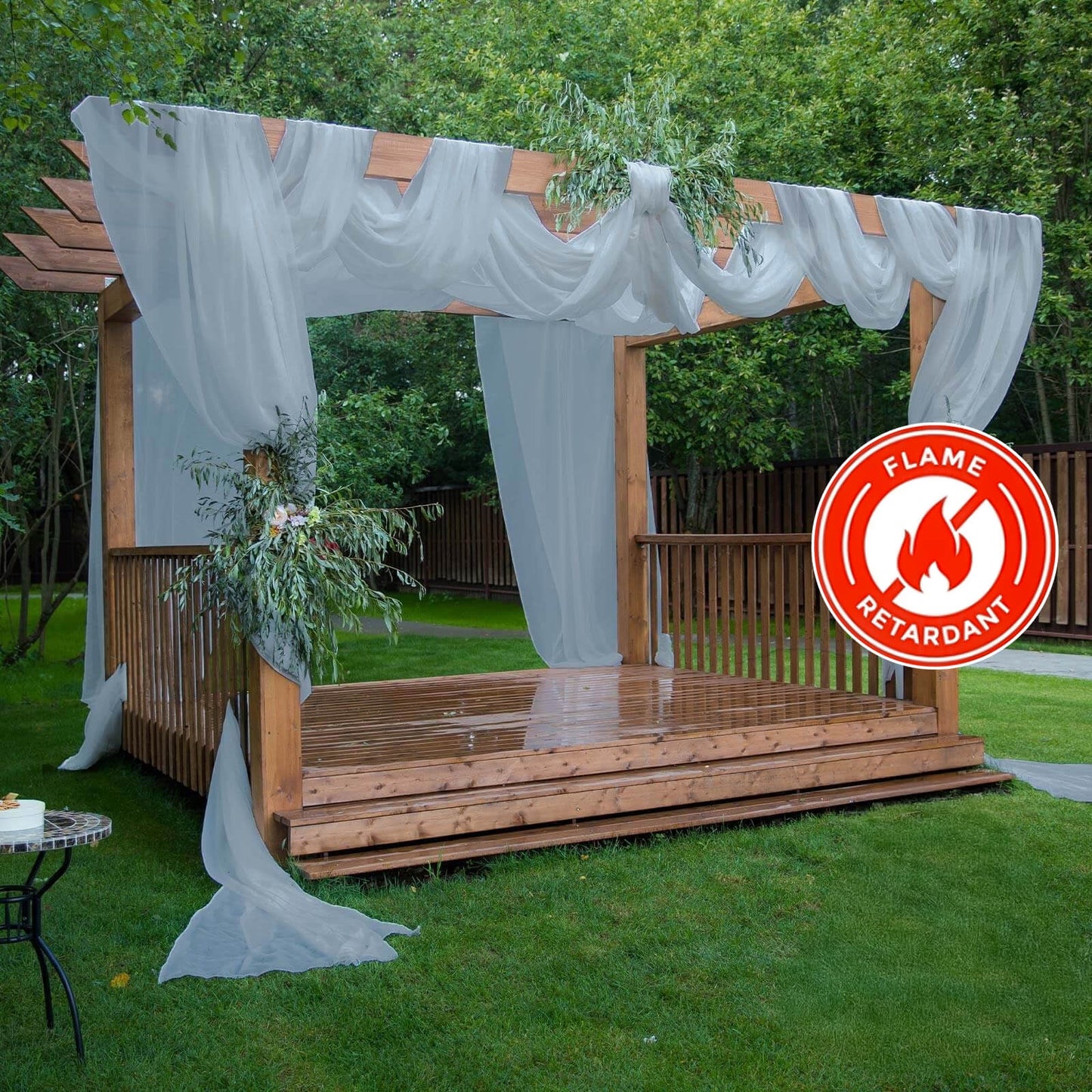 5ftx32ft Dusty Blue Chiffon Curtain Panel, Durable Flame Resistant Backdrop Ceiling Drapery With Rod Pocket