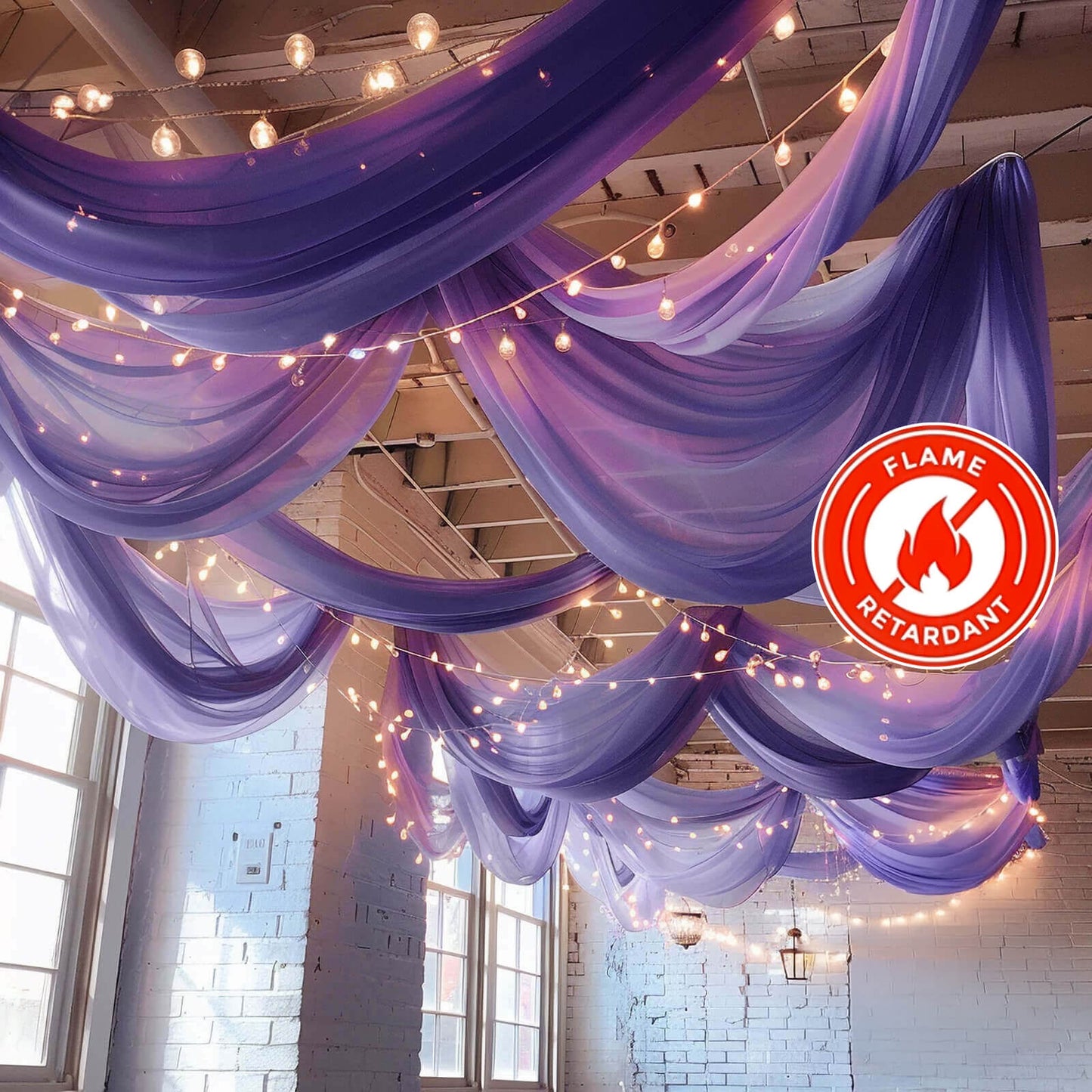 5ftx32ft Purple Chiffon Curtain Panel, Durable Flame Resistant Backdrop Ceiling Drapery With Rod Pocket