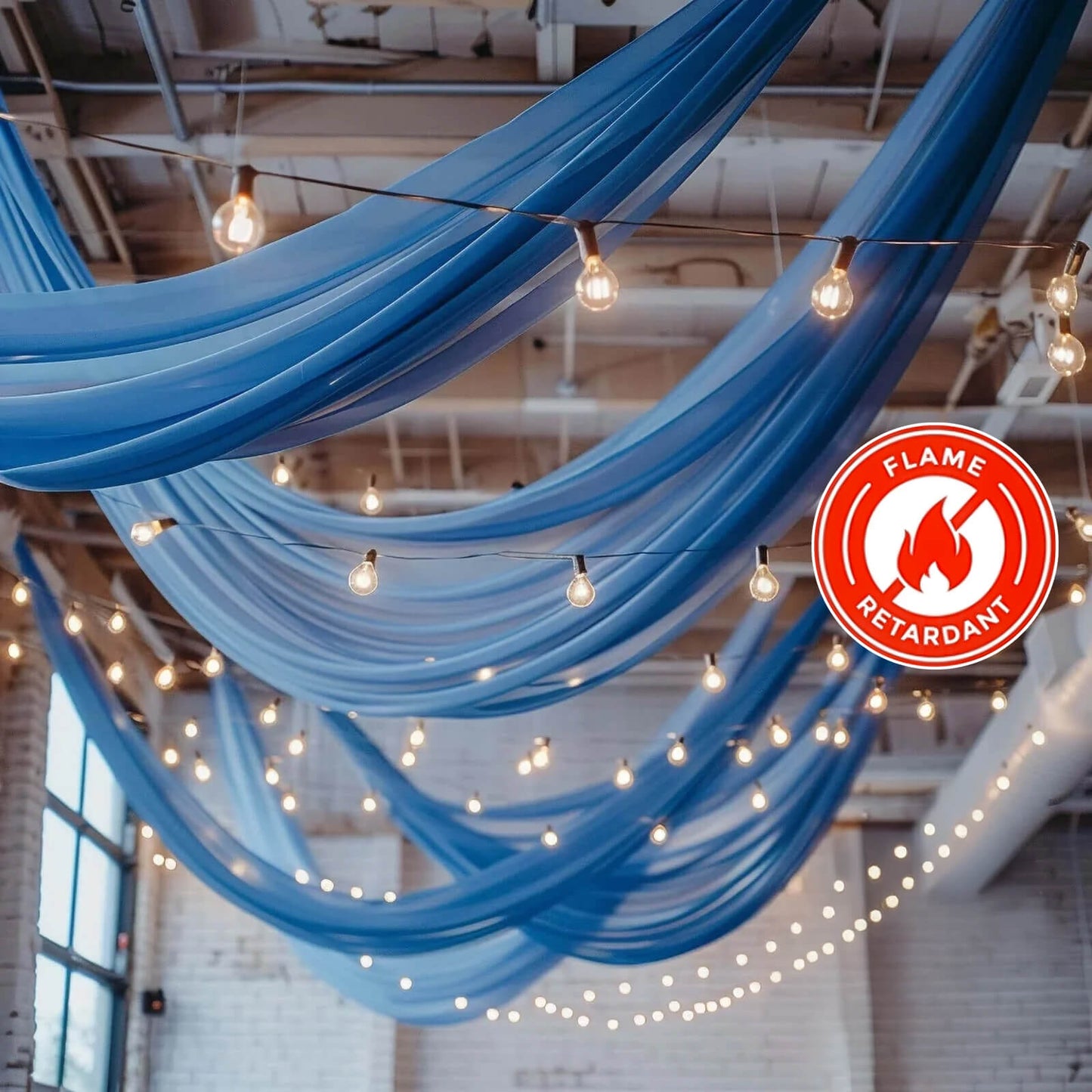 5ftx32ft Royal Blue Chiffon Curtain Panel, Durable Flame Resistant Backdrop Ceiling Drapery With Rod Pocket