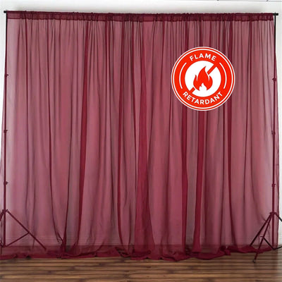 2 Pack Burgundy Sheer Chiffon Event Curtain Drapes, Durable Flame Resistant Organza Backdrop Event Panels With Rod Pockets - 10ftx10ft