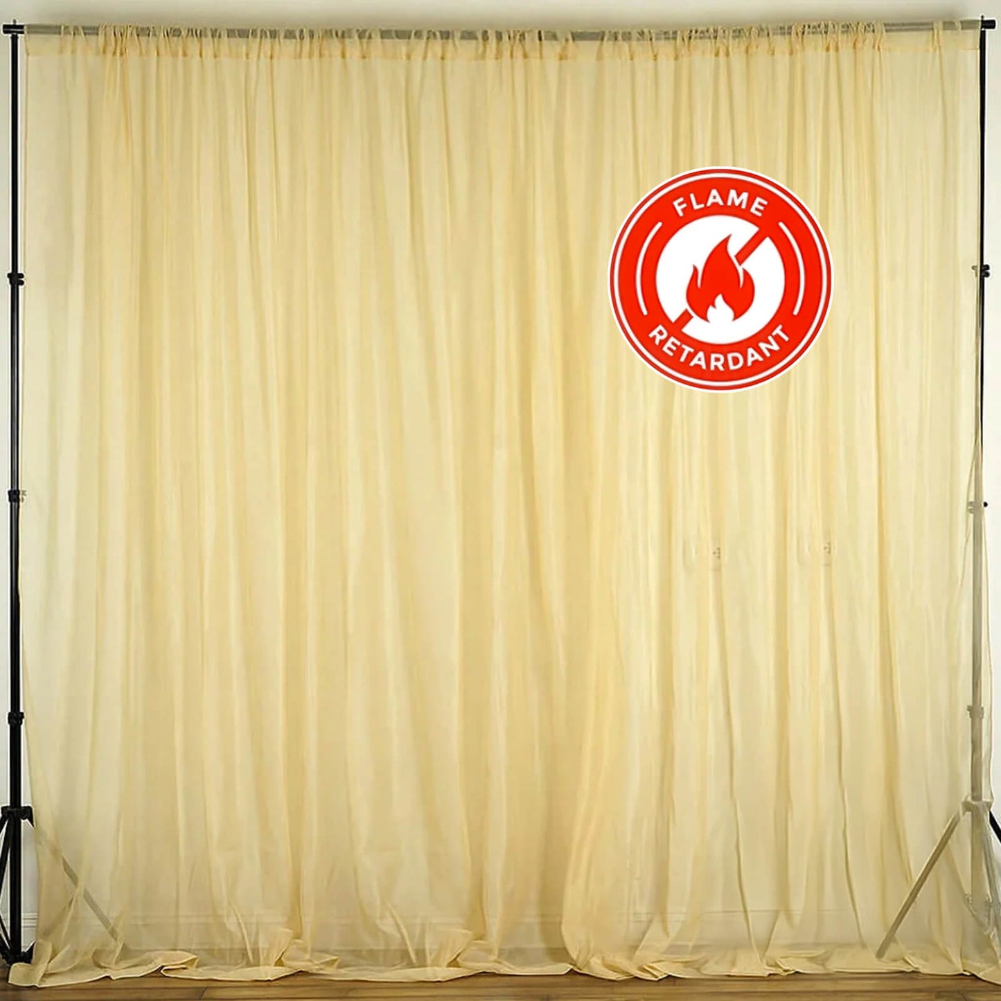 2 Pack Champagne Sheer Chiffon Event Curtain Drapes, Durable Flame Resistant Organza Backdrop Event Panels With Rod Pockets - 10ftx10ft