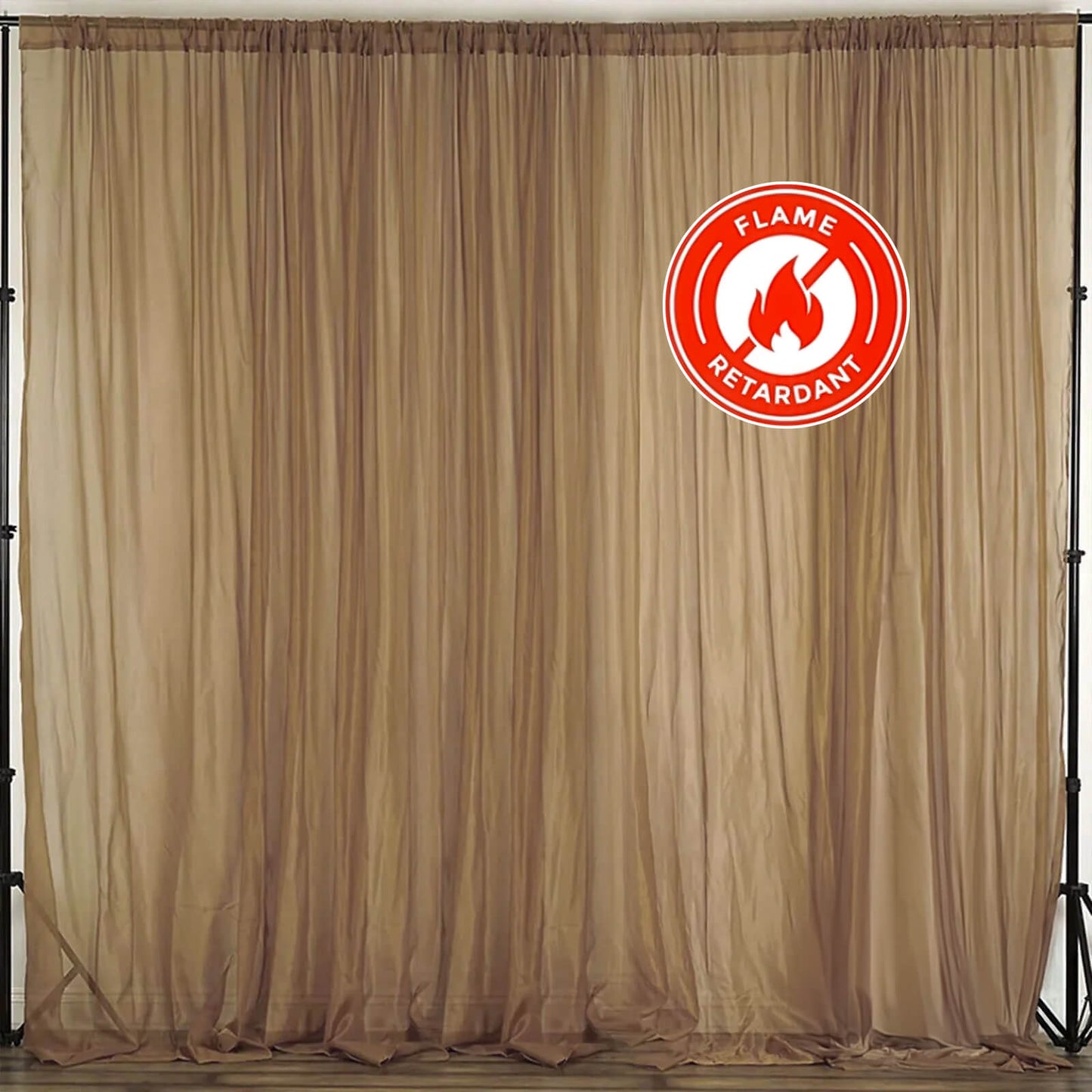2 Pack Gold Sheer Chiffon Event Curtain Drapes, Durable Flame Resistant Organza Backdrop Event Panels With Rod Pockets - 10ftx10ft