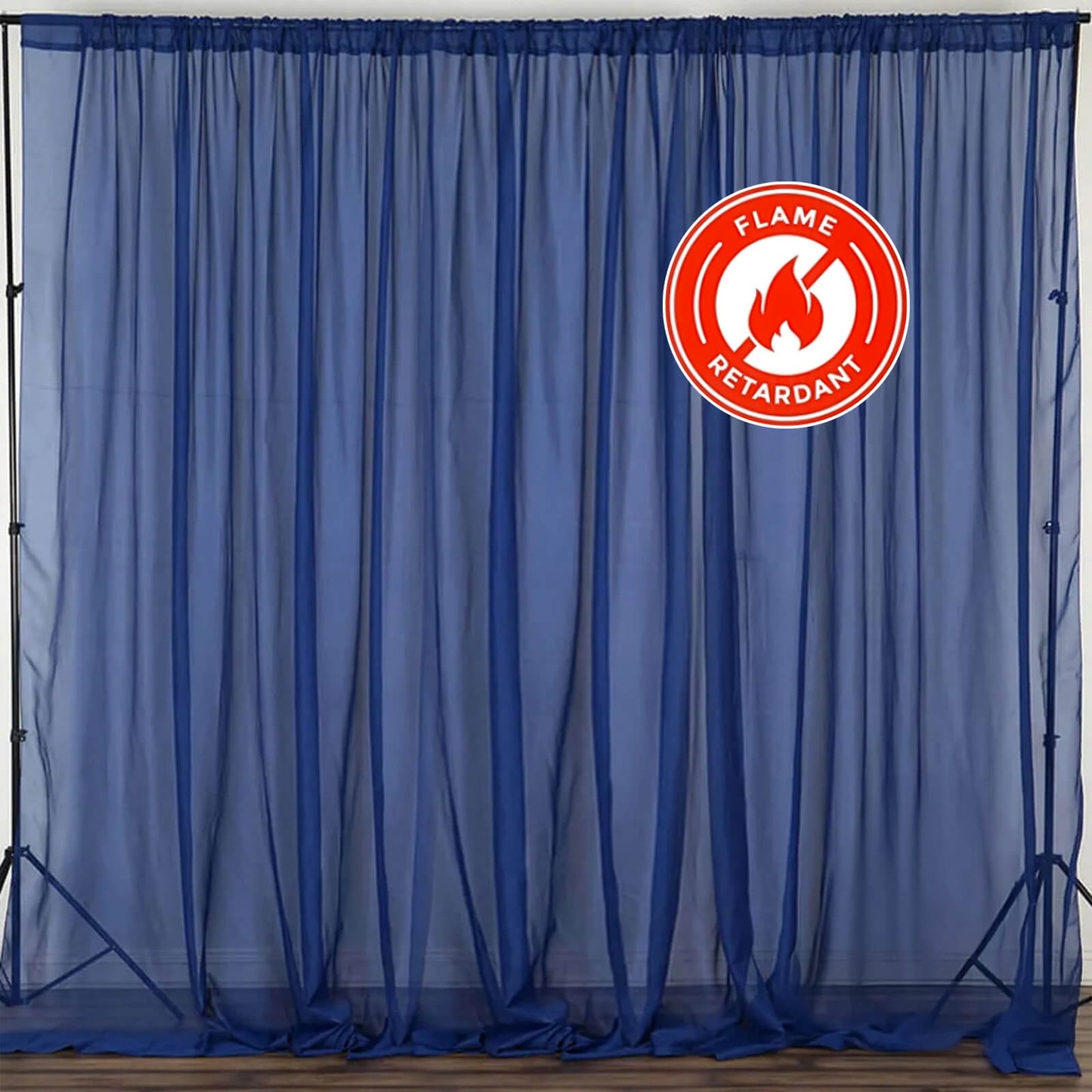 2 Pack Navy Blue Sheer Chiffon Event Curtain Drapes, Durable Flame Resistant Organza Backdrop Event Panels With Rod Pockets - 10ftx10ft