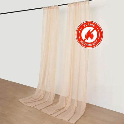2 Pack Nude Sheer Chiffon Event Curtain Drapes, Durable Flame Resistant Organza Backdrop Event Panels With Rod Pockets - 10ftx10ft