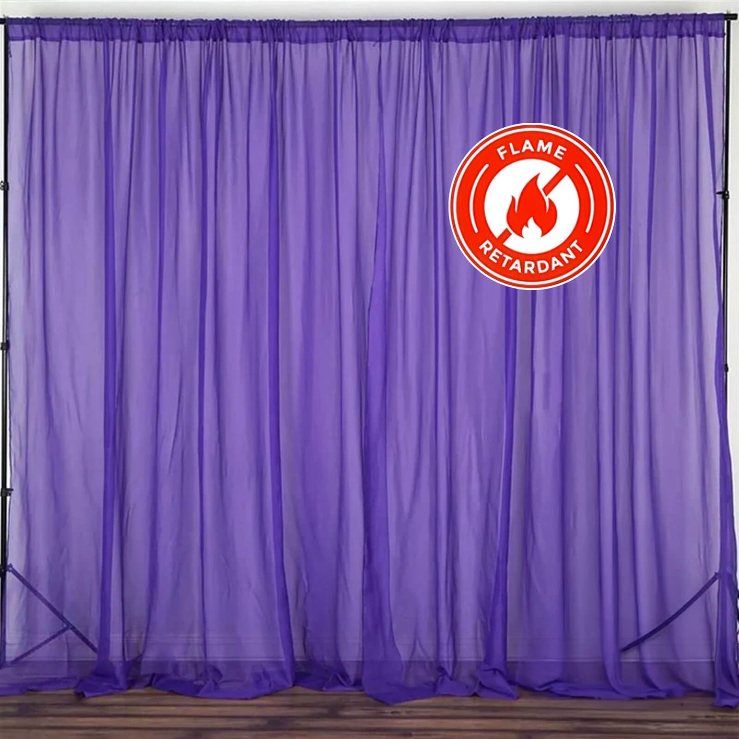2 Pack Purple Sheer Chiffon Event Curtain Drapes, Durable Flame Resistant Organza Backdrop Event Panels With Rod Pockets - 10ftx10ft