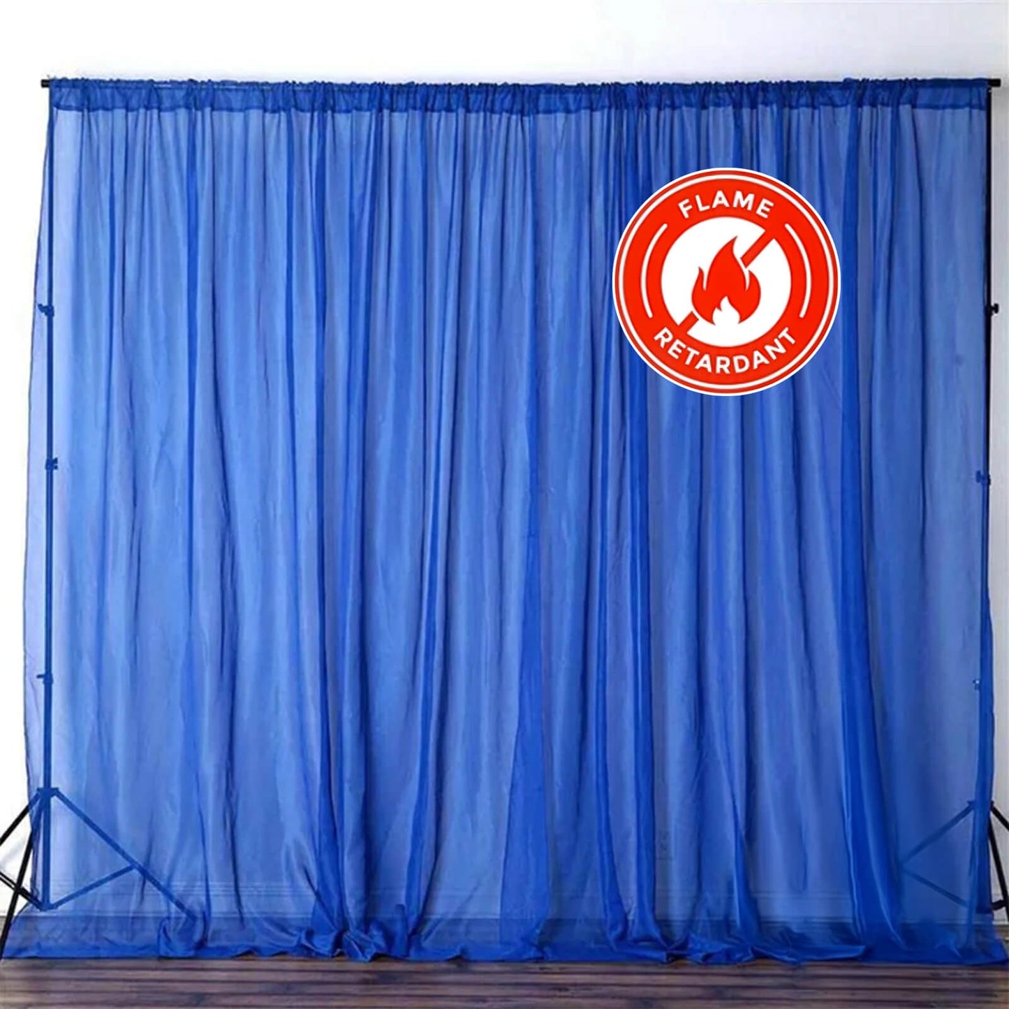2 Pack Royal Blue Sheer Chiffon Event Curtain Drapes, Durable Flame Resistant Organza Backdrop Event Panels With Rod Pockets - 10ftx10ft