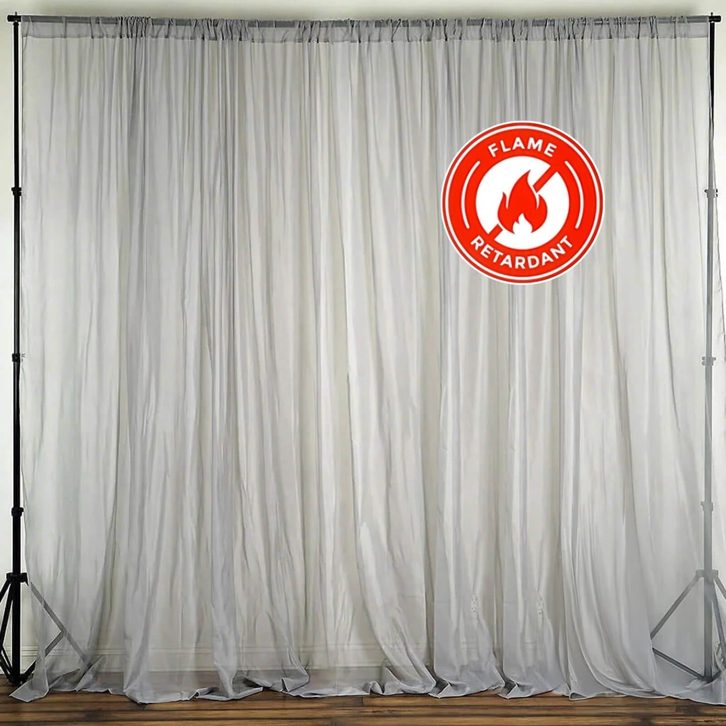 2 Pack Silver Sheer Chiffon Event Curtain Drapes, Durable Flame Resistant Organza Backdrop Event Panels With Rod Pockets - 10ftx10ft