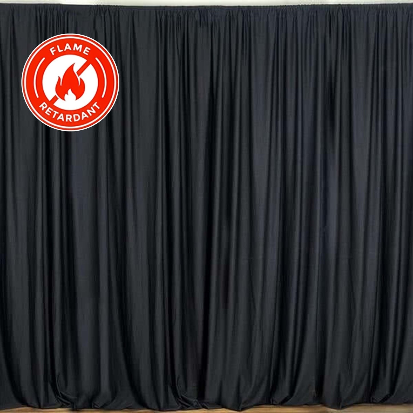 2 Pack Black Scuba Polyester Event Curtain Drapes, Durable Flame Resistant Backdrop Event Panels Wrinkle Free with Rod Pockets - 10ftx10ft