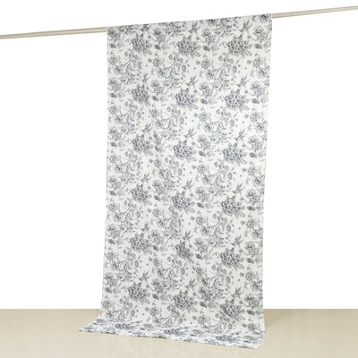 French Toile Polyester Backdrop Curtain â€“ Black Floral 5ft x 10ft Rod Pocket Drape Panel