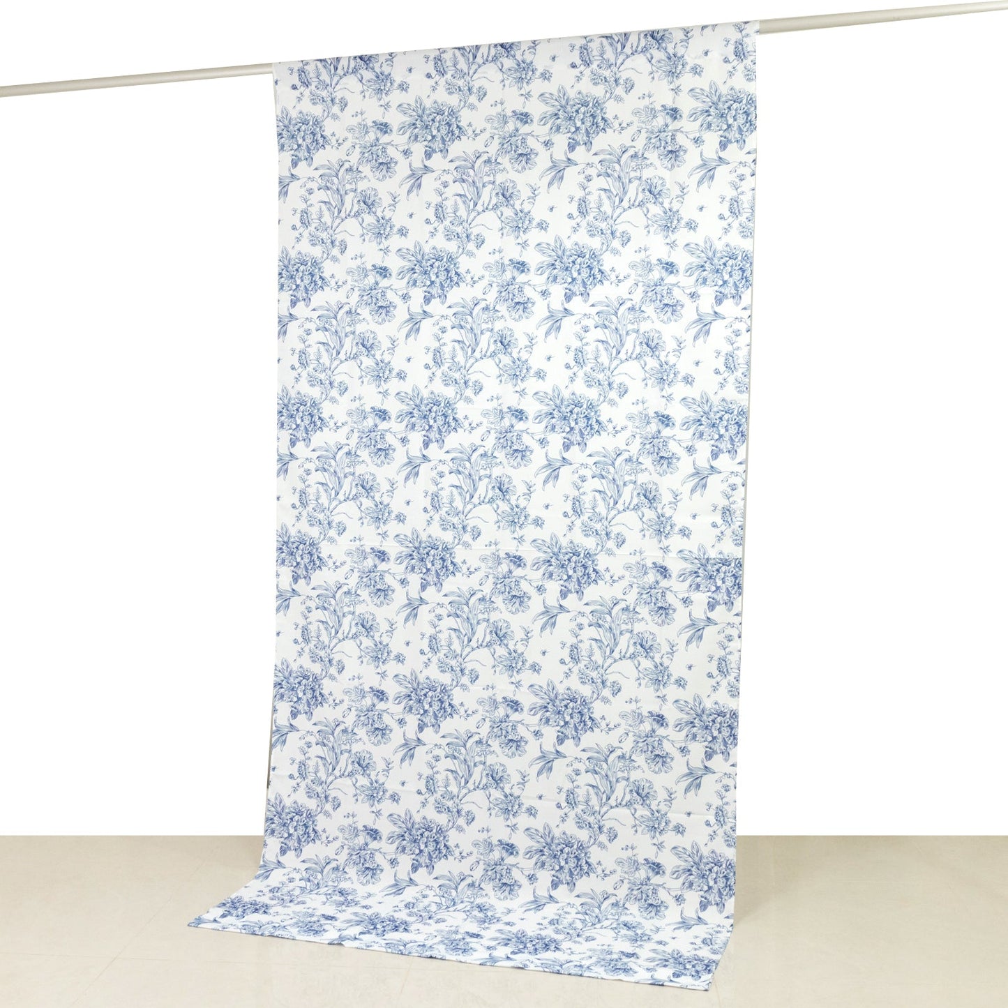 French Toile Polyester Backdrop Curtain â€“ Blue Floral 5ft x 10ft Rod Pocket Drape Panel