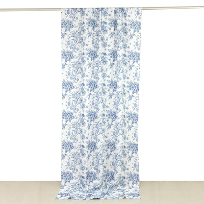 French Toile Polyester Backdrop Curtain â€“ Blue Floral 5ft x 10ft Rod Pocket Drape Panel