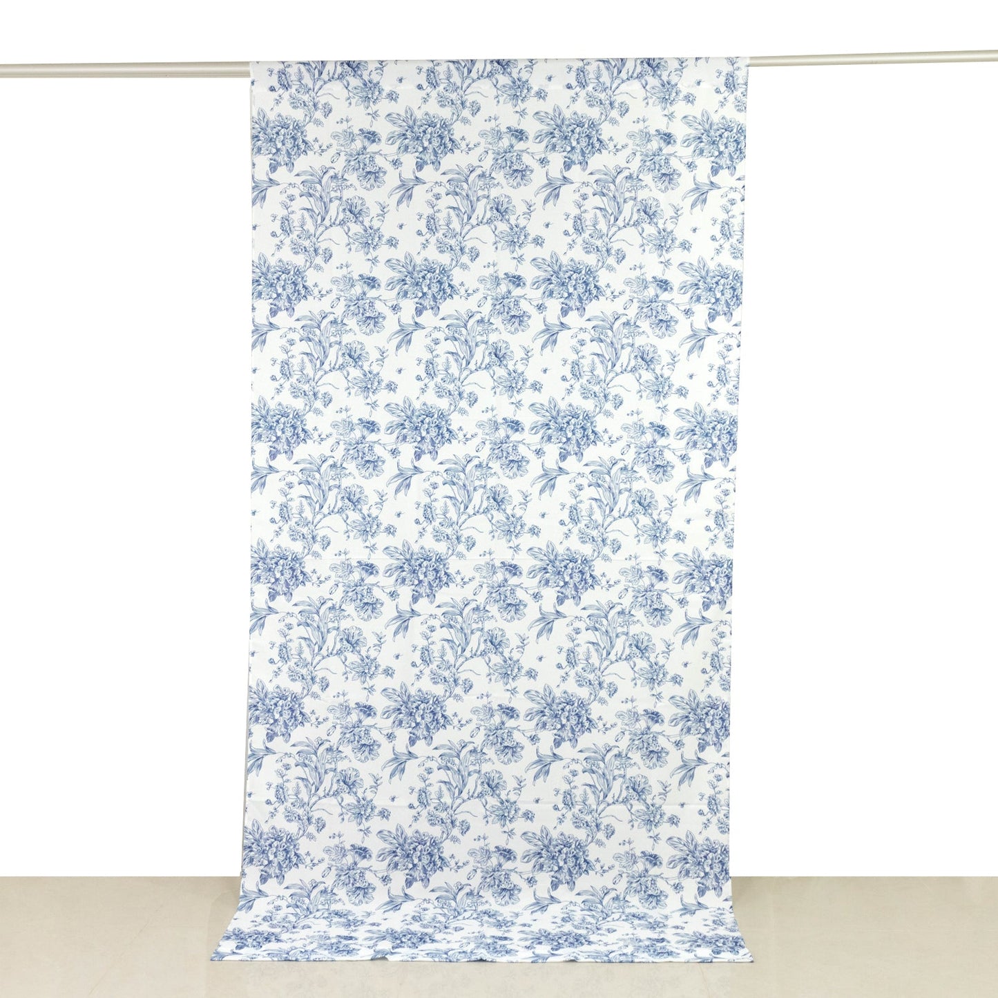 French Toile Polyester Backdrop Curtain â€“ Blue Floral 5ft x 10ft Rod Pocket Drape Panel