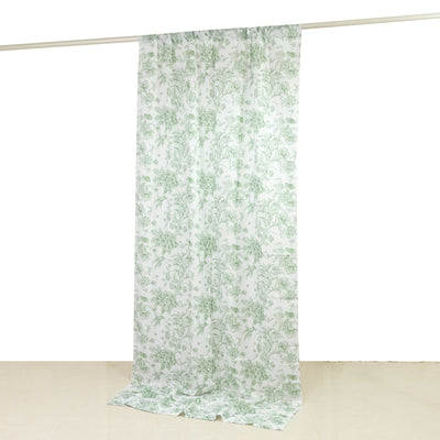 French Toile Polyester Backdrop Curtain â€“ Dusty Sage Green Floral 5ft x 10ft Rod Pocket Drape Panel