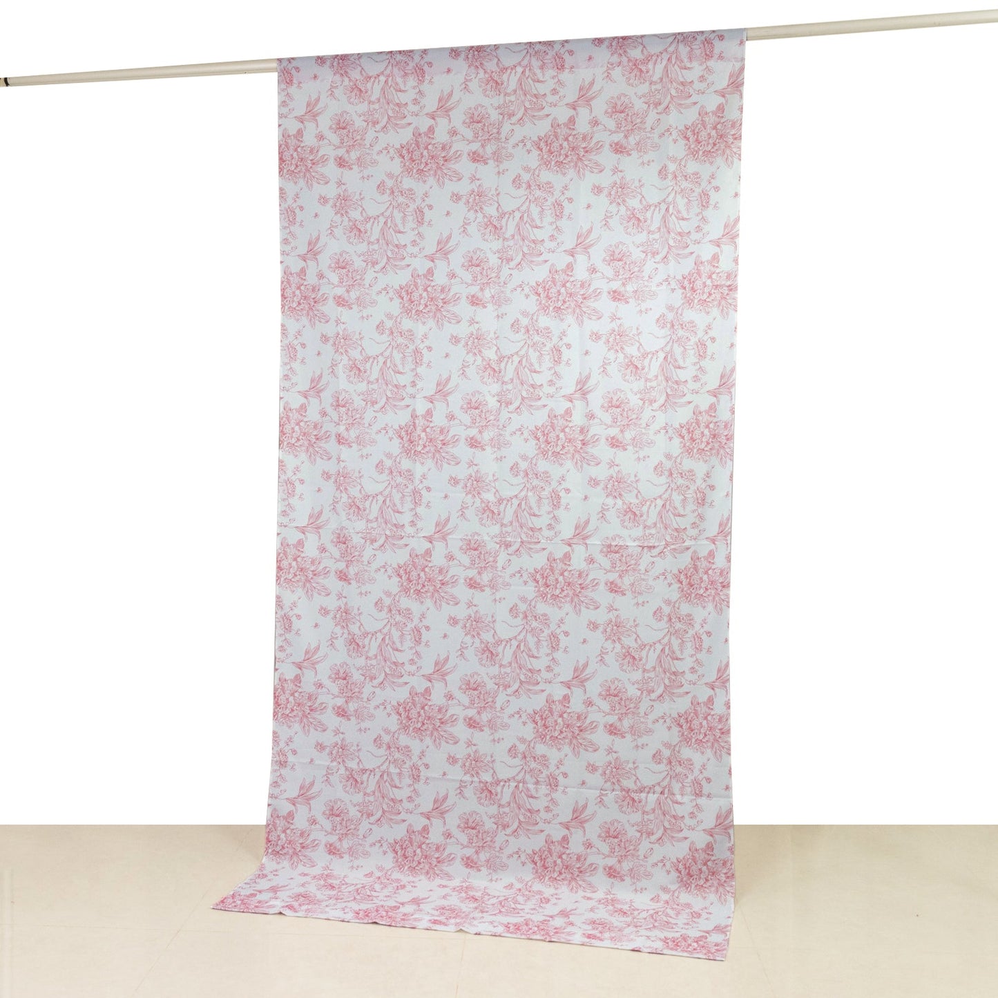 French Toile Polyester Backdrop Curtain â€“ Pink Floral 5ft x 10ft Rod Pocket Drape Panel