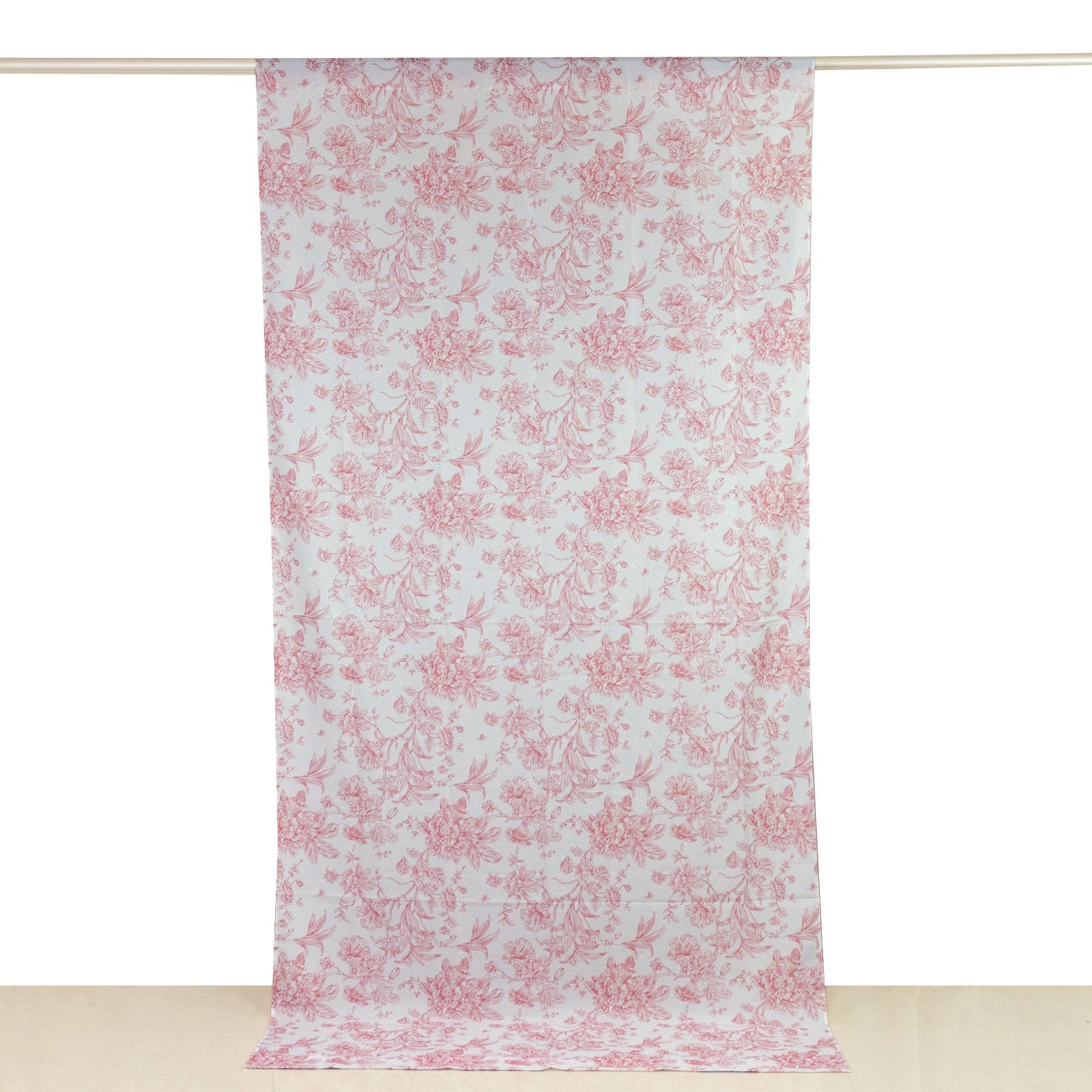 French Toile Polyester Backdrop Curtain â€“ Pink Floral 5ft x 10ft Rod Pocket Drape Panel