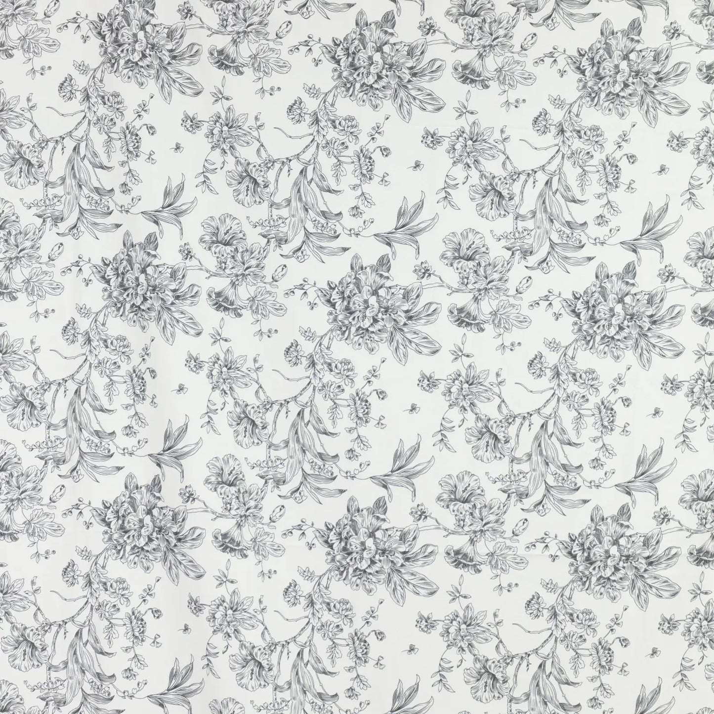 French Toile Polyester Backdrop Curtain â€“ Black Floral 5ft x 12ft Rod Pocket Drape Panel